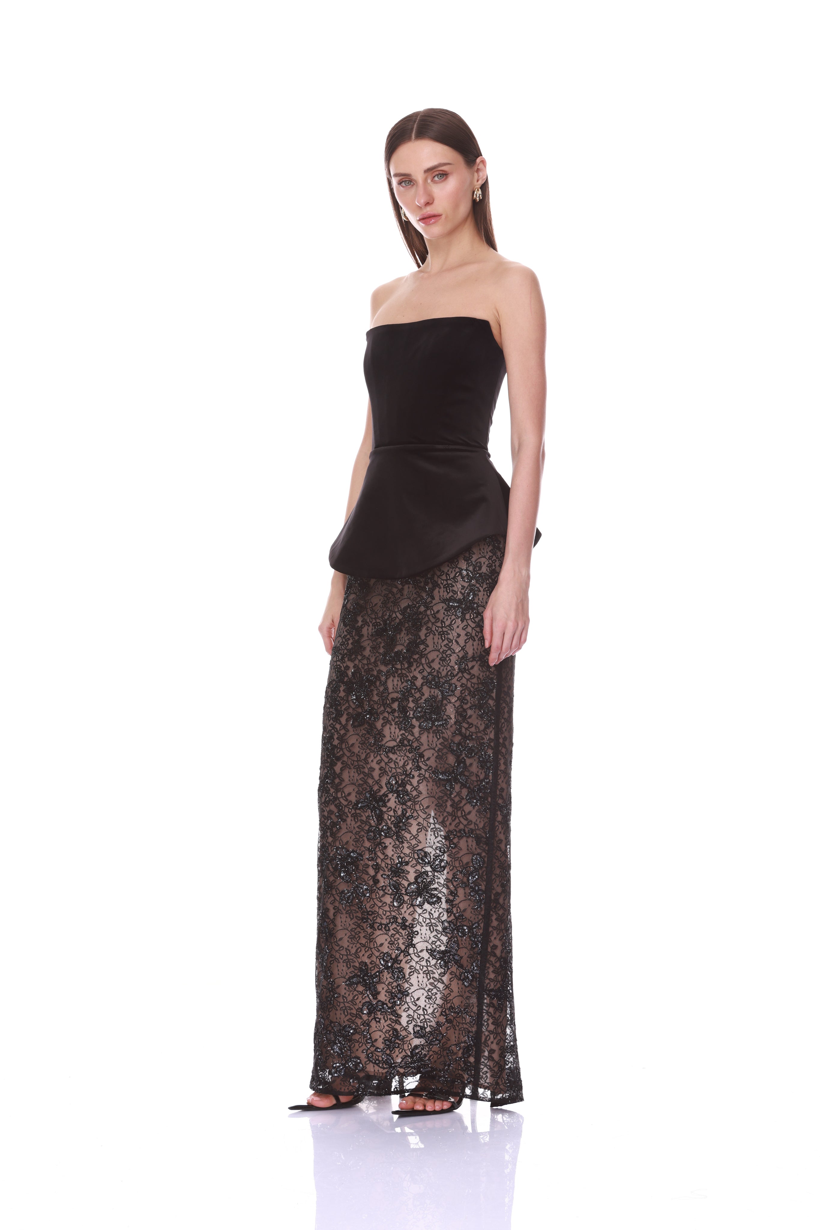 Bronx and Banco Velvet Lace sukienka wieczorowa czarna maxi