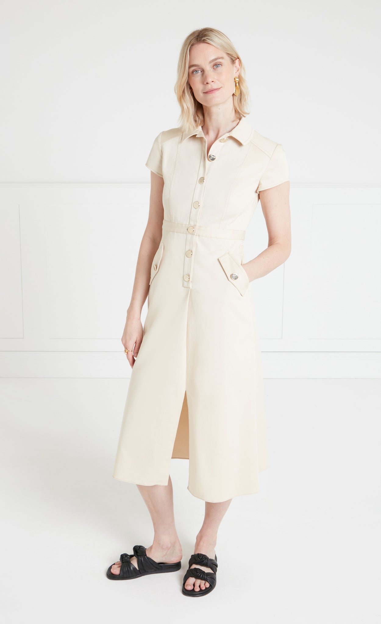 Temperley London Castell sukienka midi Sandy Cream bawełniana