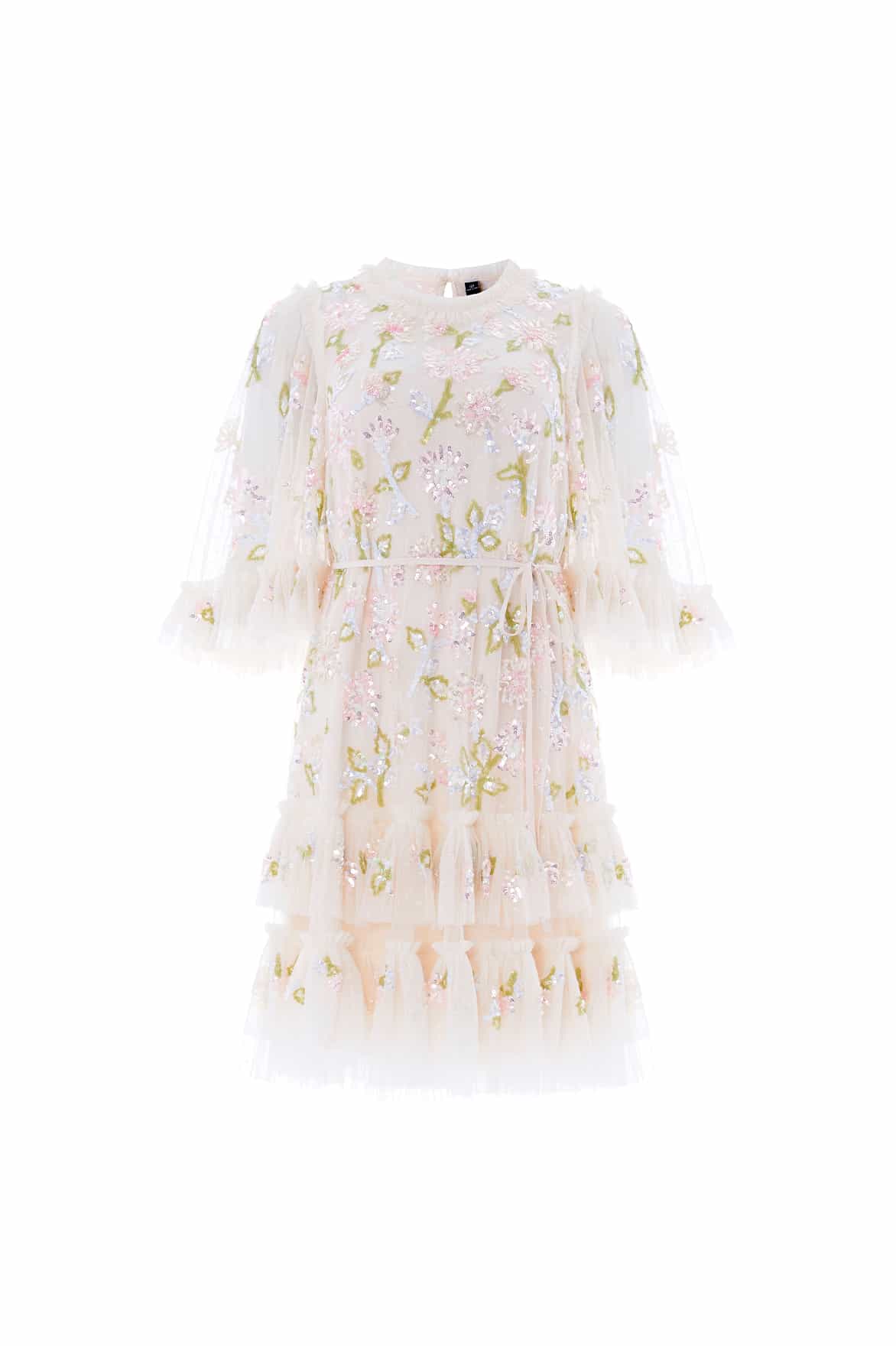 Needle & Thread Sequin Dandelion Gloss Mini sukienka Cream
