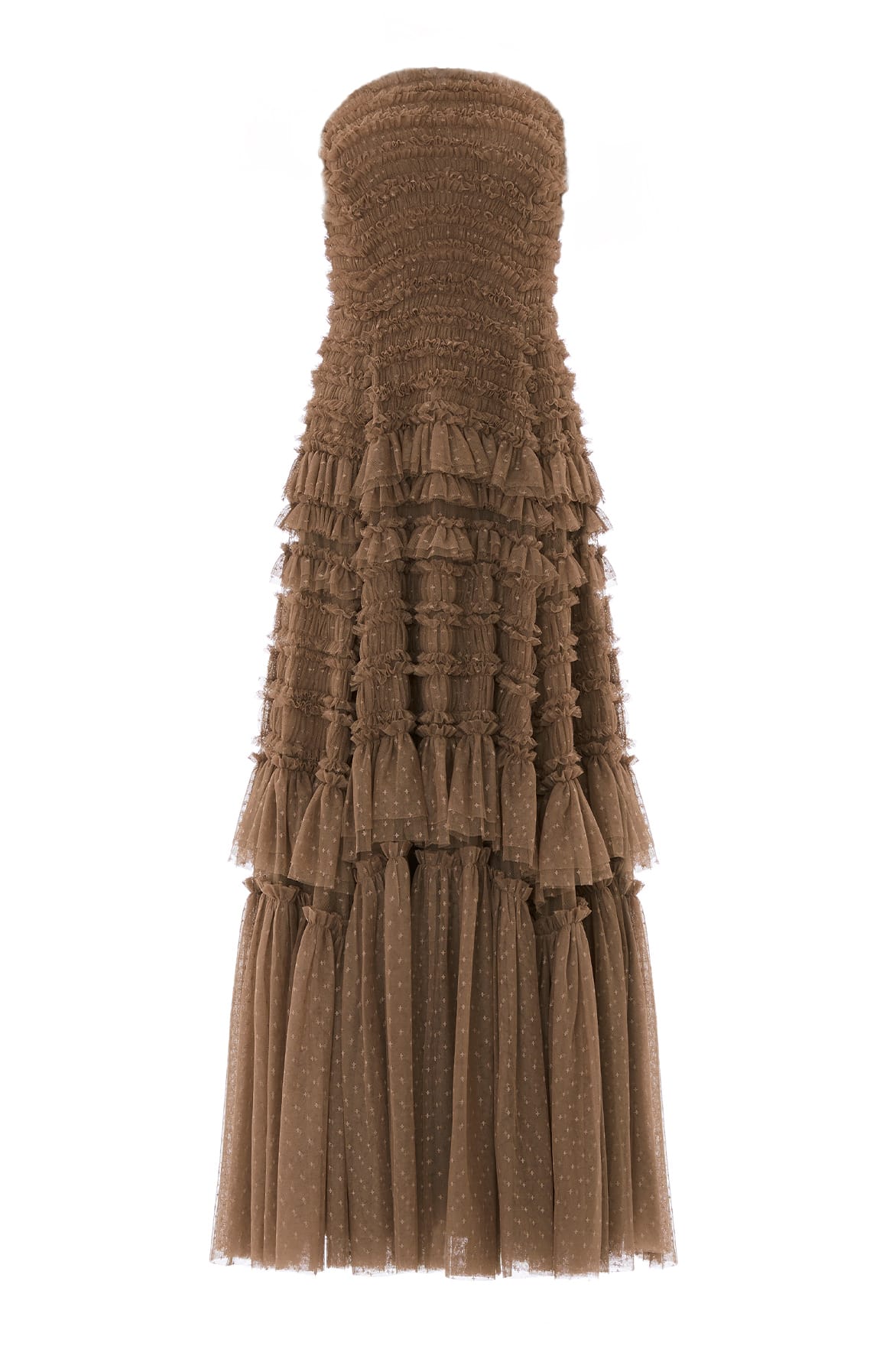 Needle & Thread Valentine Ruffle Strapless Gown sukienka brązowa