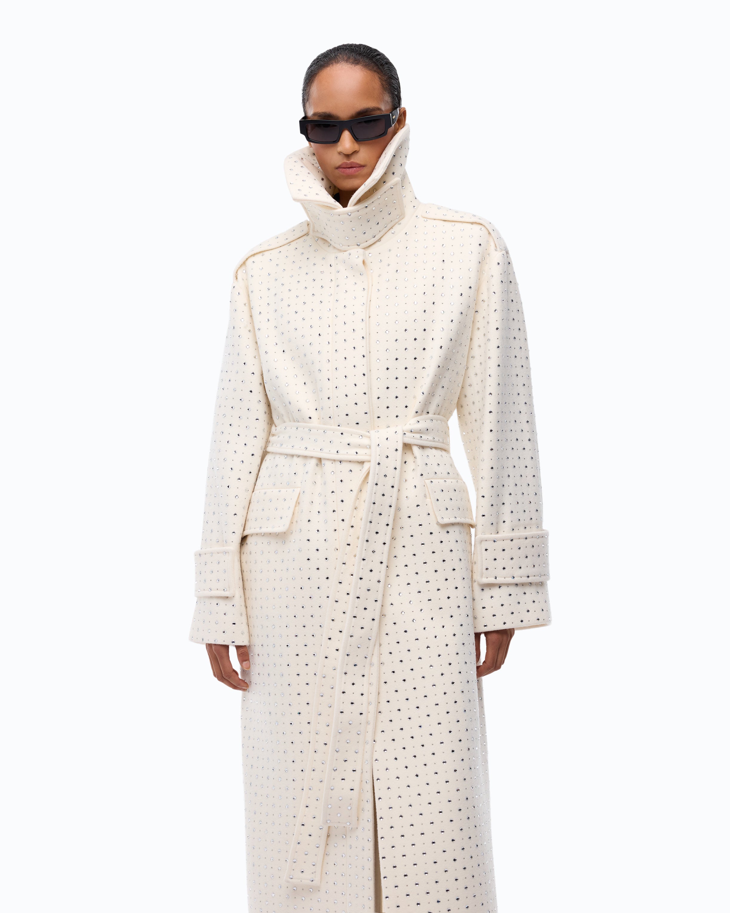 Pinko Peugeot Coat płaszcz wełniany długi kryształki