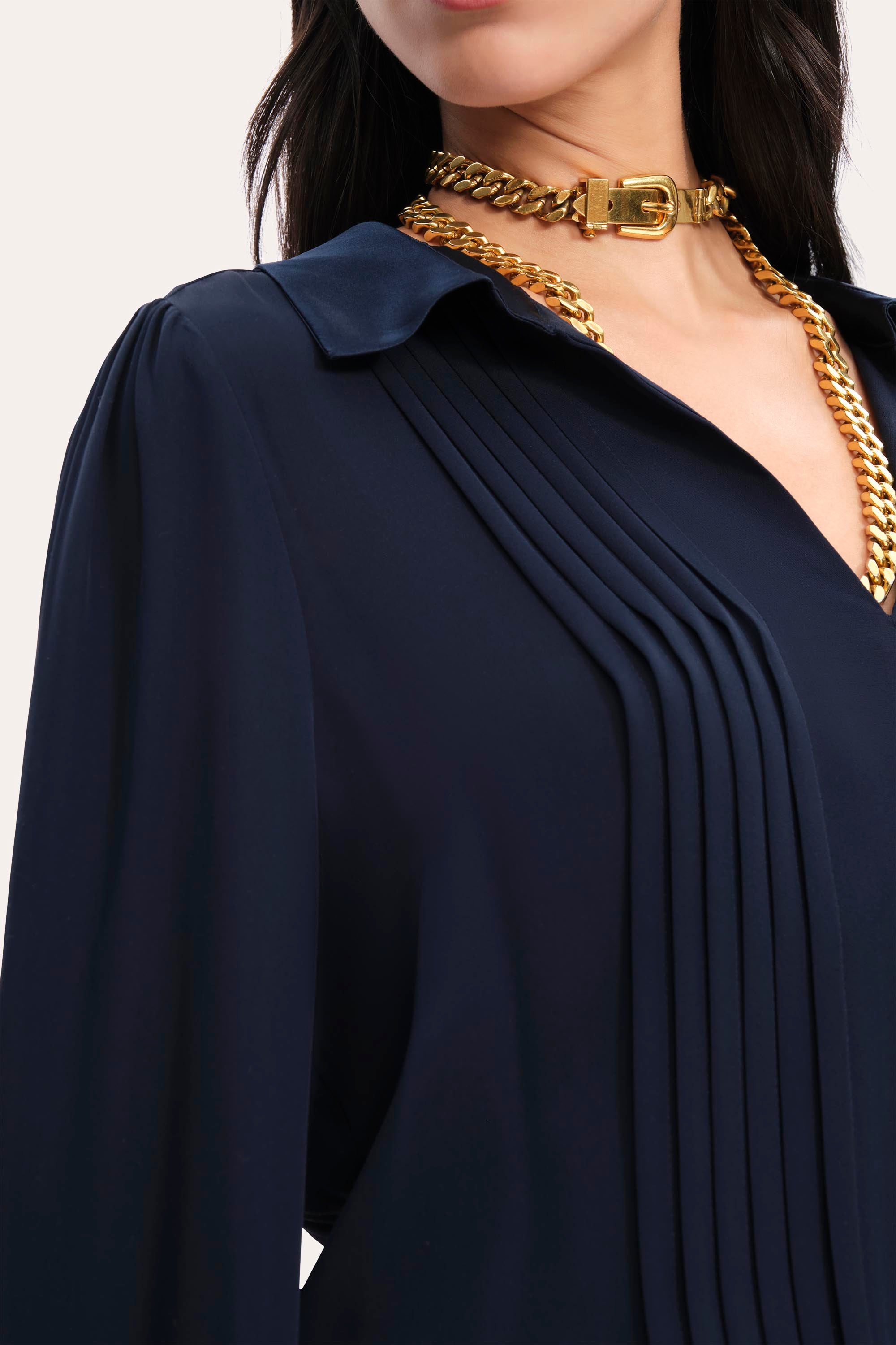 Elie Tahari Silk Pintuck koszula jedwabna midnight
