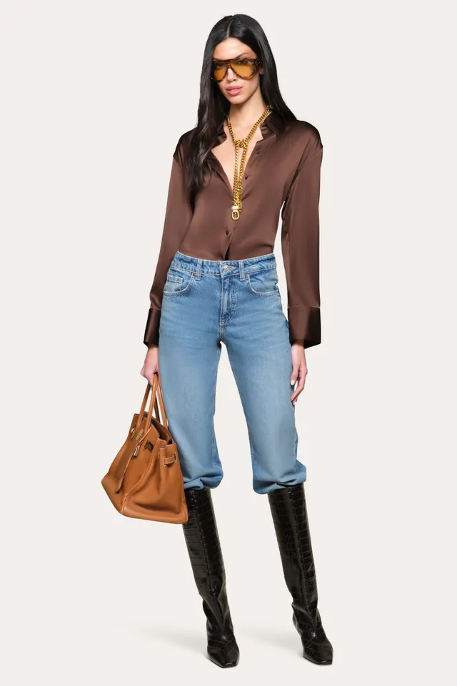 Elie Tahari Silk koszula Espresso jedwabna