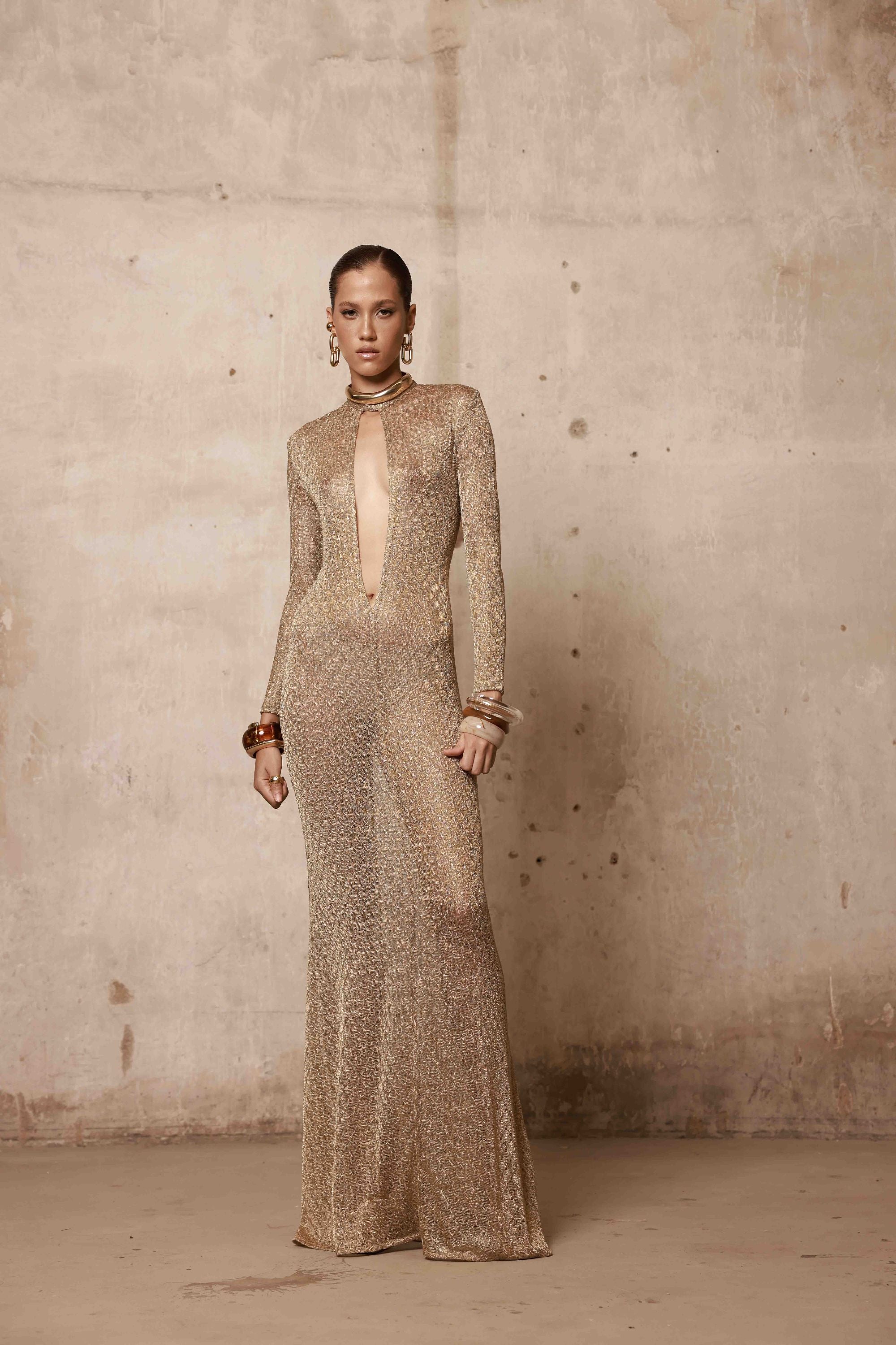 Bronx and Banco Makena Knit sukienka wieczorowa maxi metaliczna