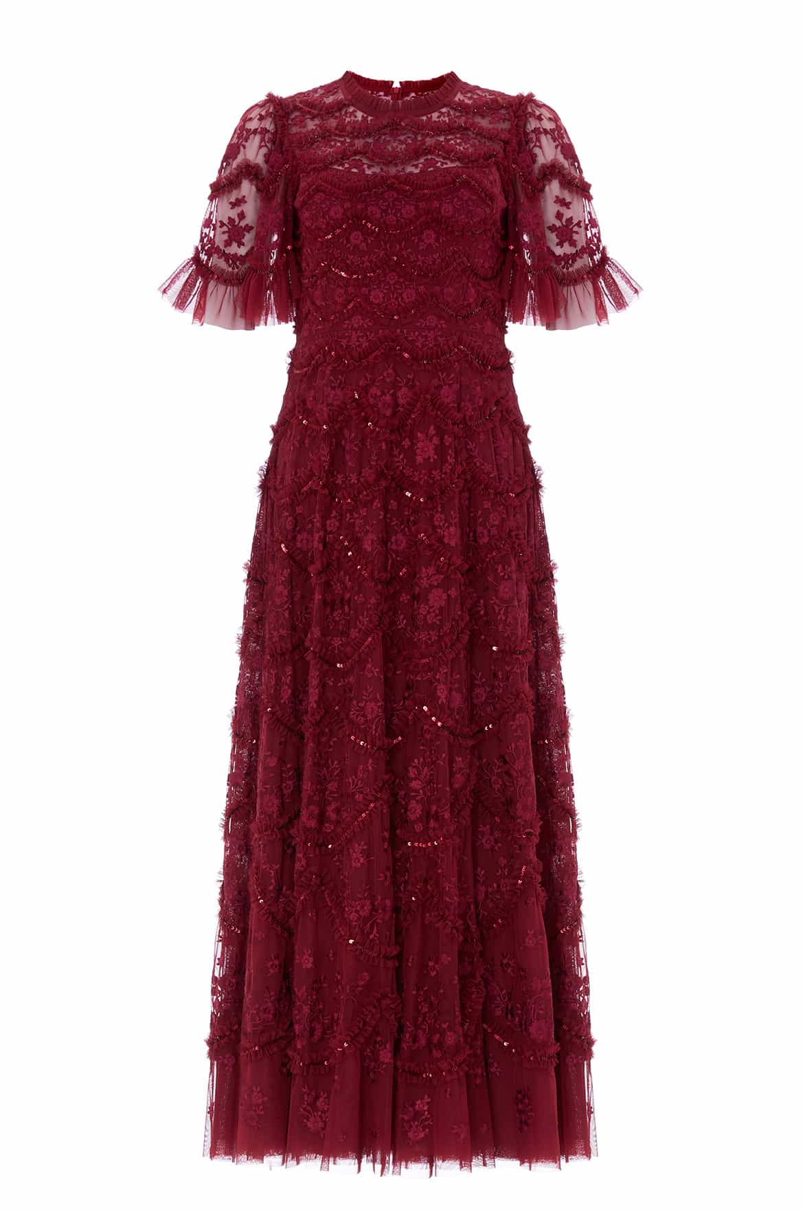 Needle & Thread Lily Bloom Ankle Gown sukienka czerwona haftowana