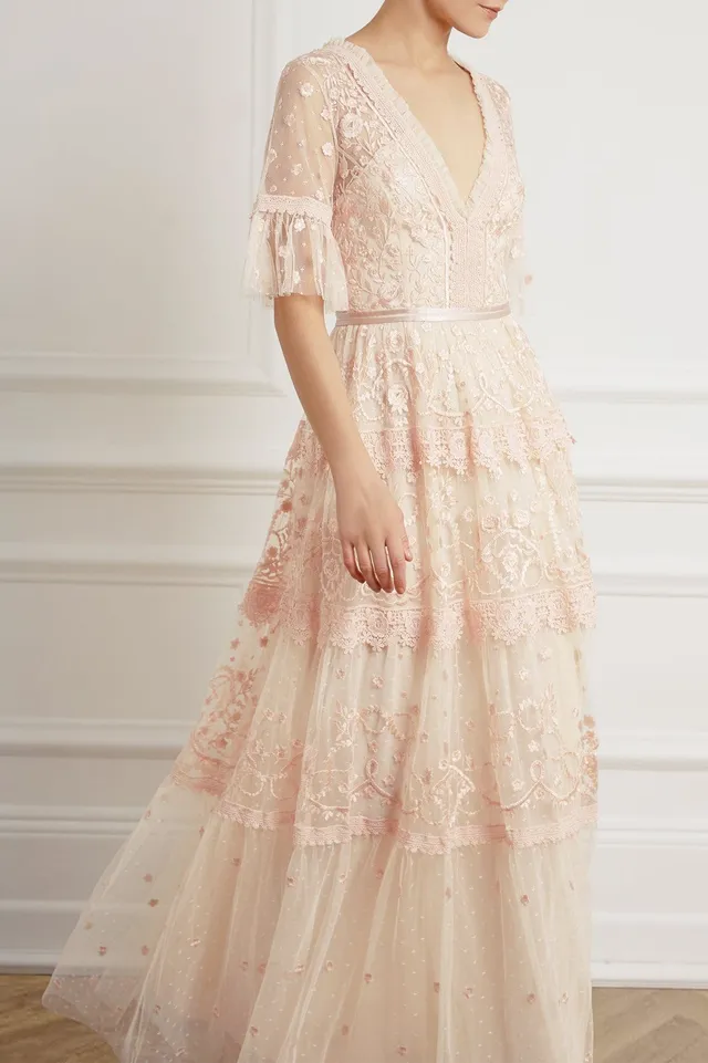Needle & Thread Midsummer Lace Gown sukienka koronkowa kremowa