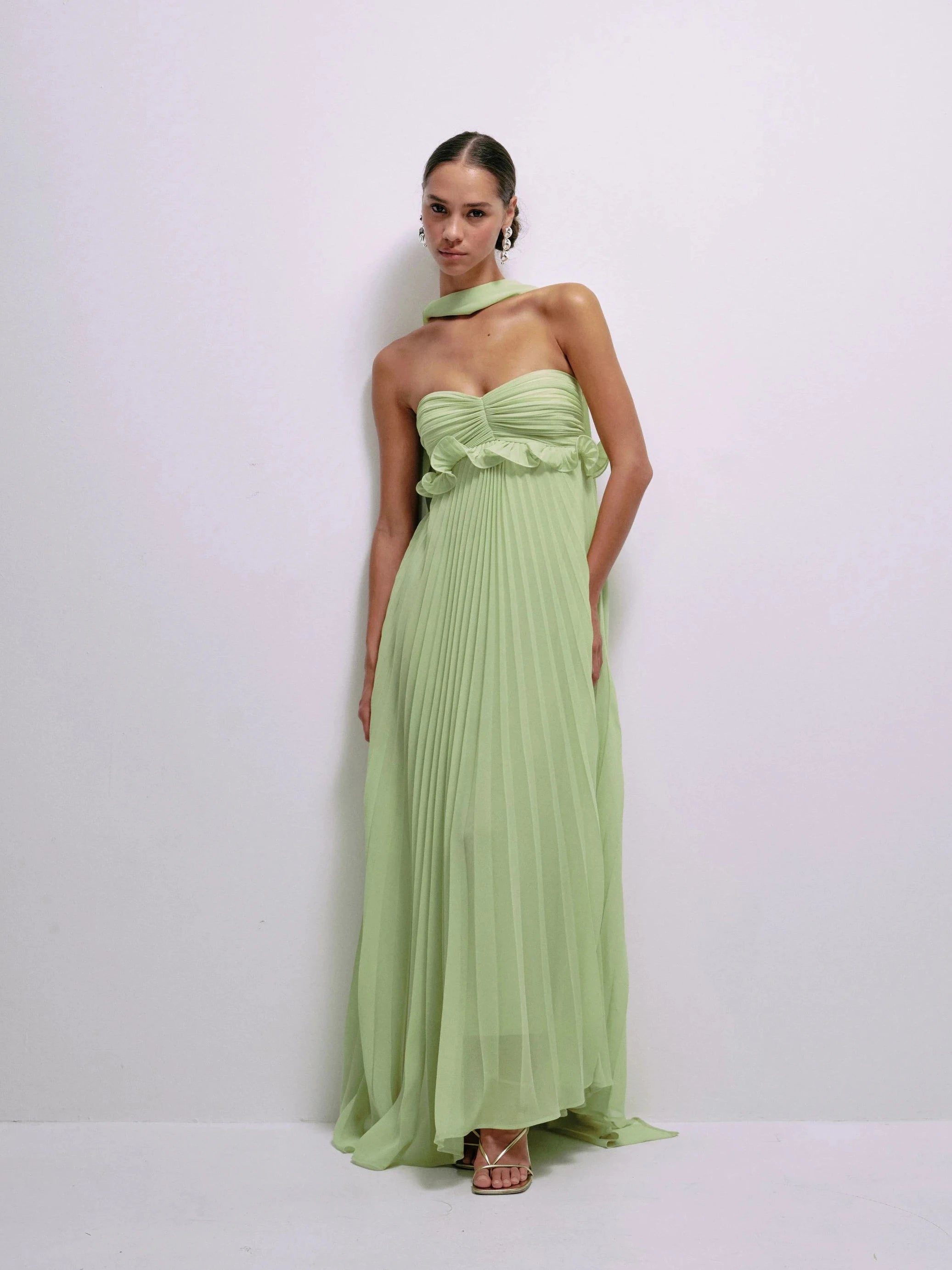 Delfi Collective Diana sukienka Lime plisowana
