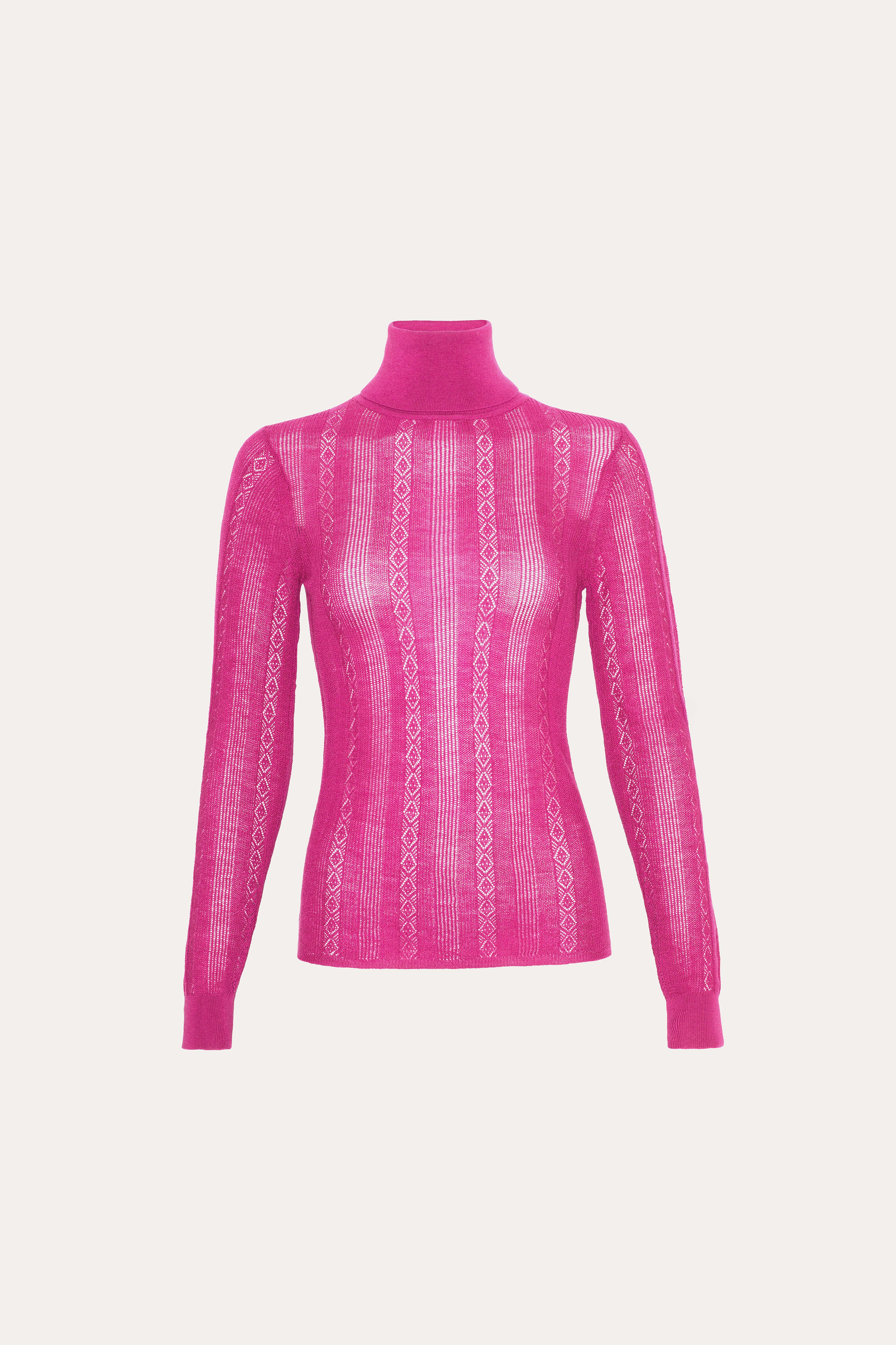 Elie Tahari Silk Pointelle Turtleneck sweter wełniany Purpink