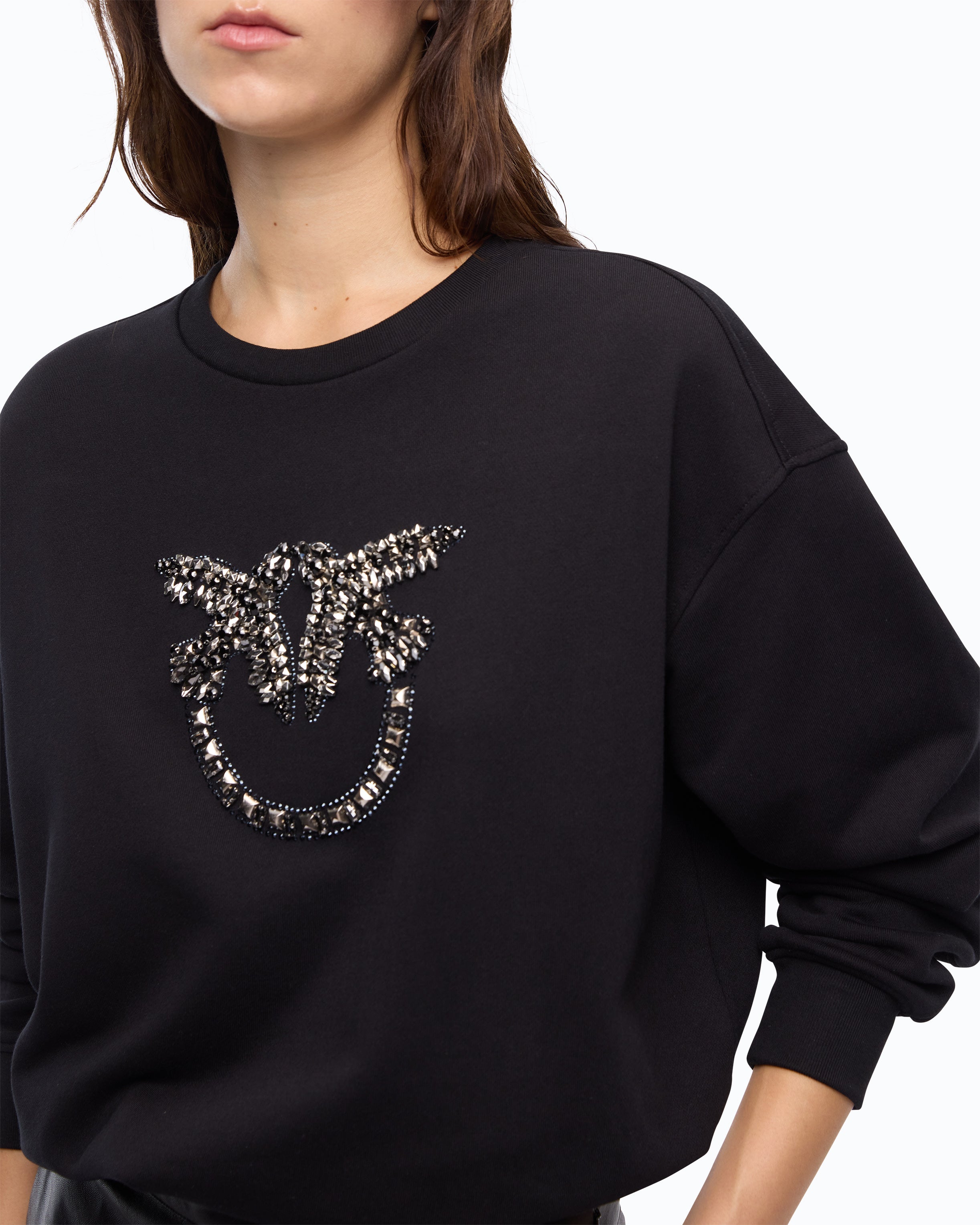 Pinko Love Birds bluza bawełniana kryształki czarna