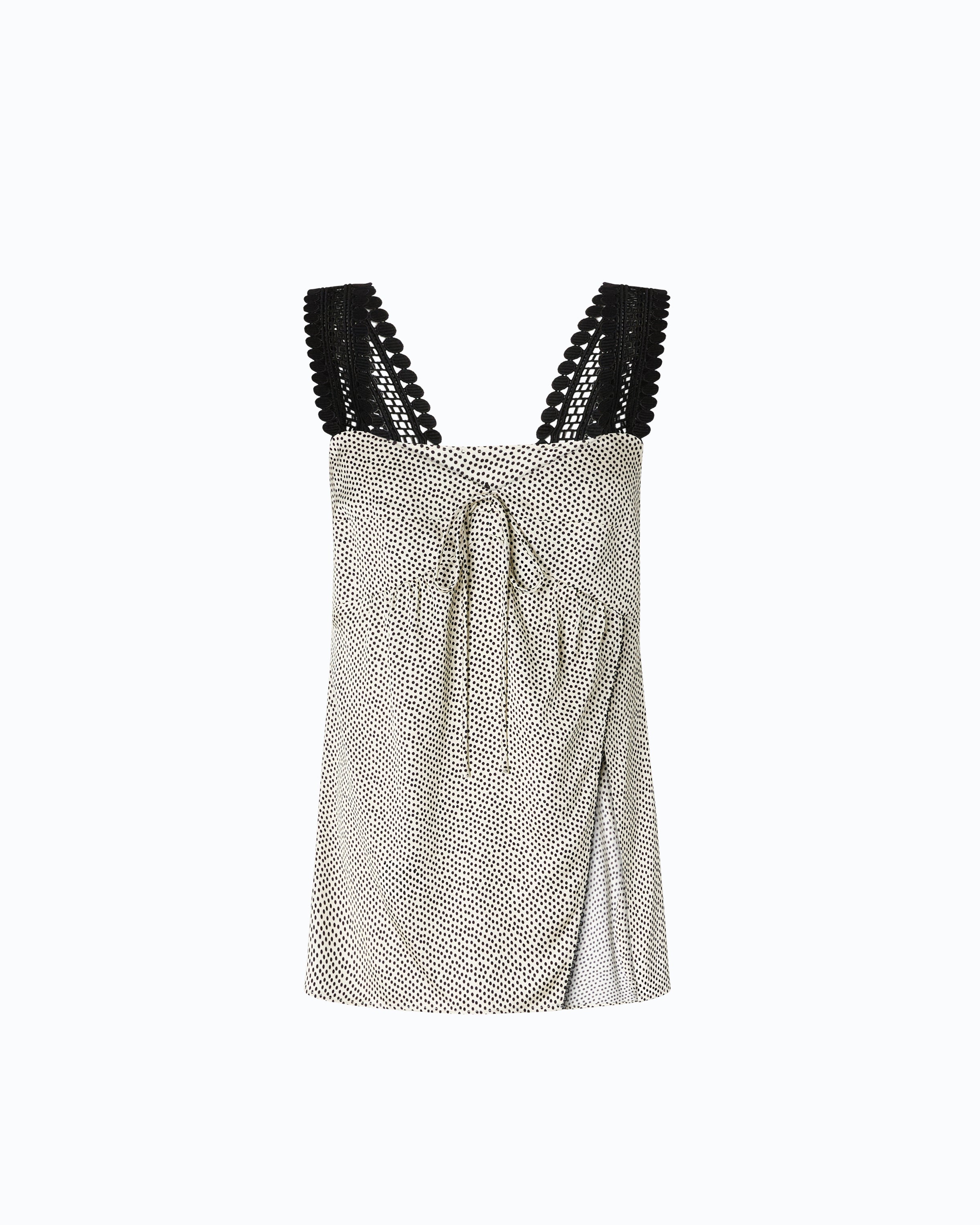 Pinko Tuberosa top satynowy w kropki z koronką