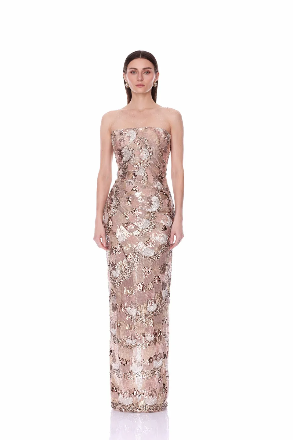 Bronx and Banco Strapless Metallic cekinowa sukienka maxi bez ramiączek