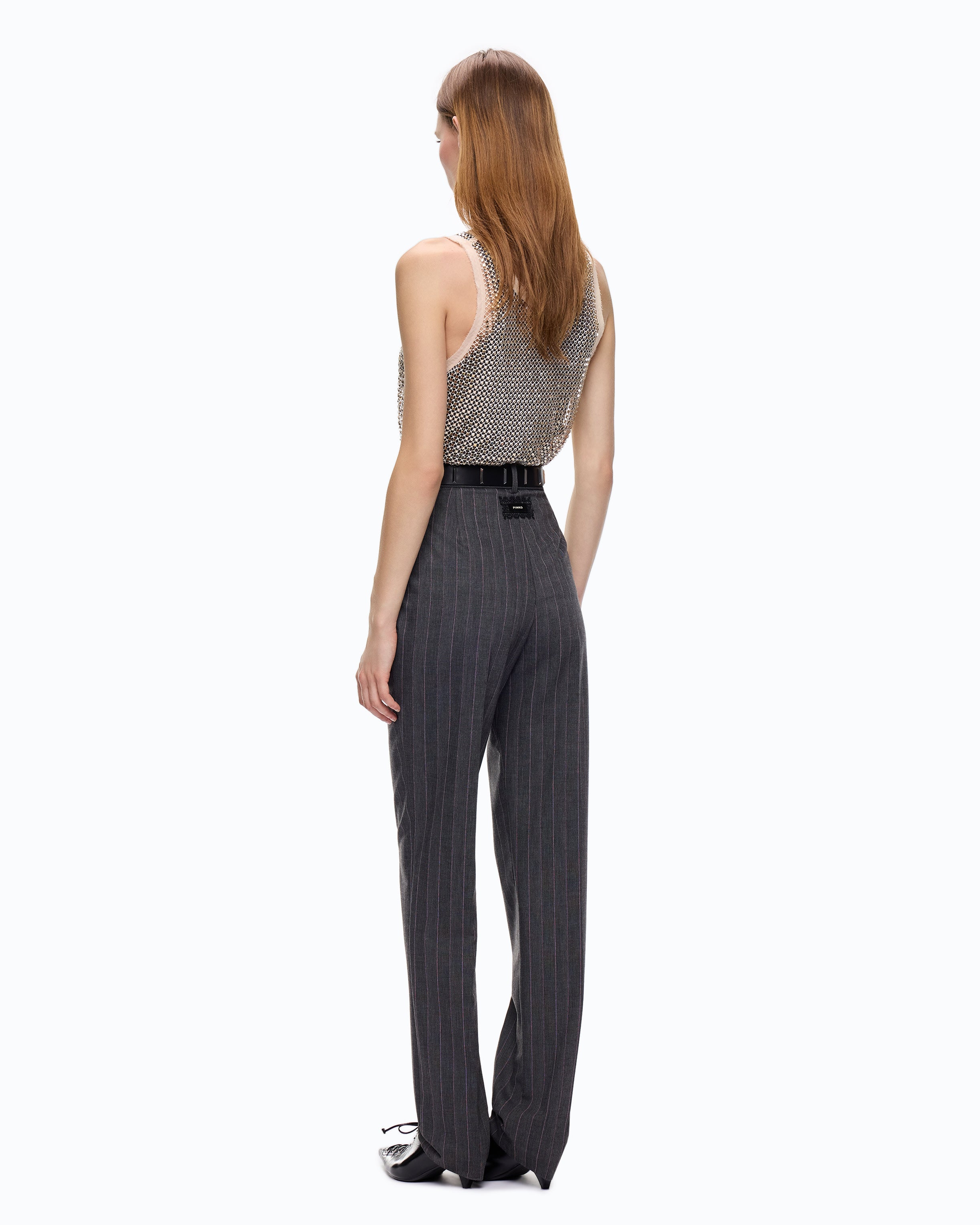 Pinko Pleione Pants spodnie cygaretki szare prążek