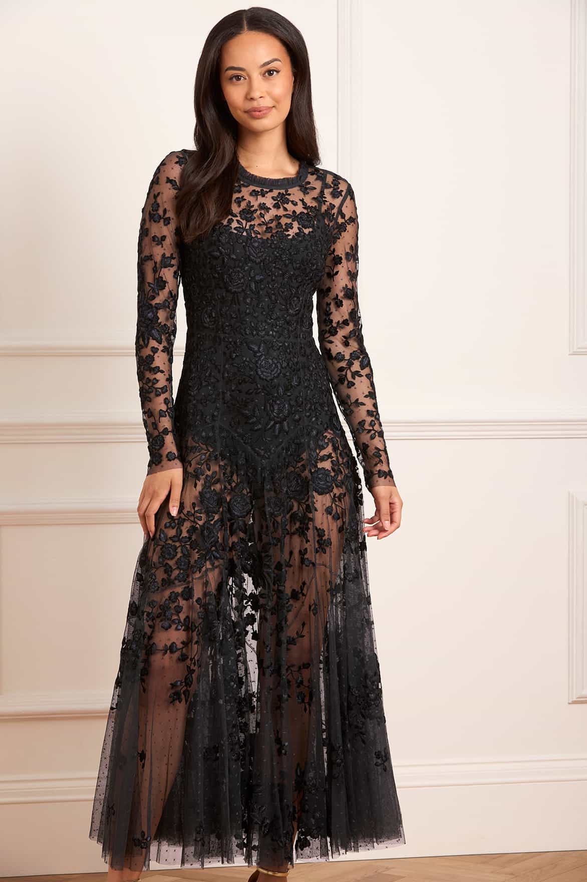 Needle & Thread Rosa Sheer Ankle Gown sukienka czarna