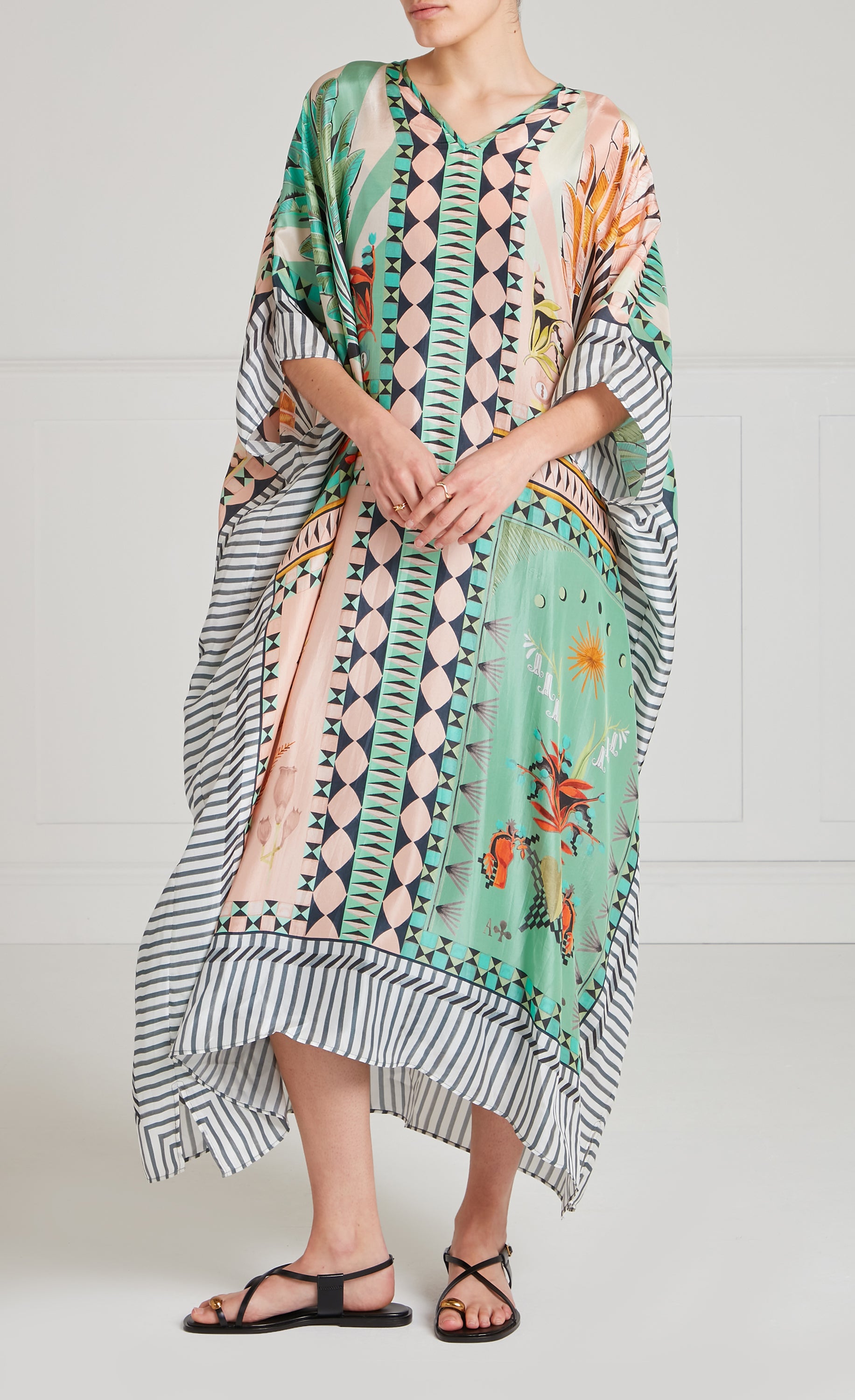 Temperley London Amber kaftan jedwabny Bellini Mix