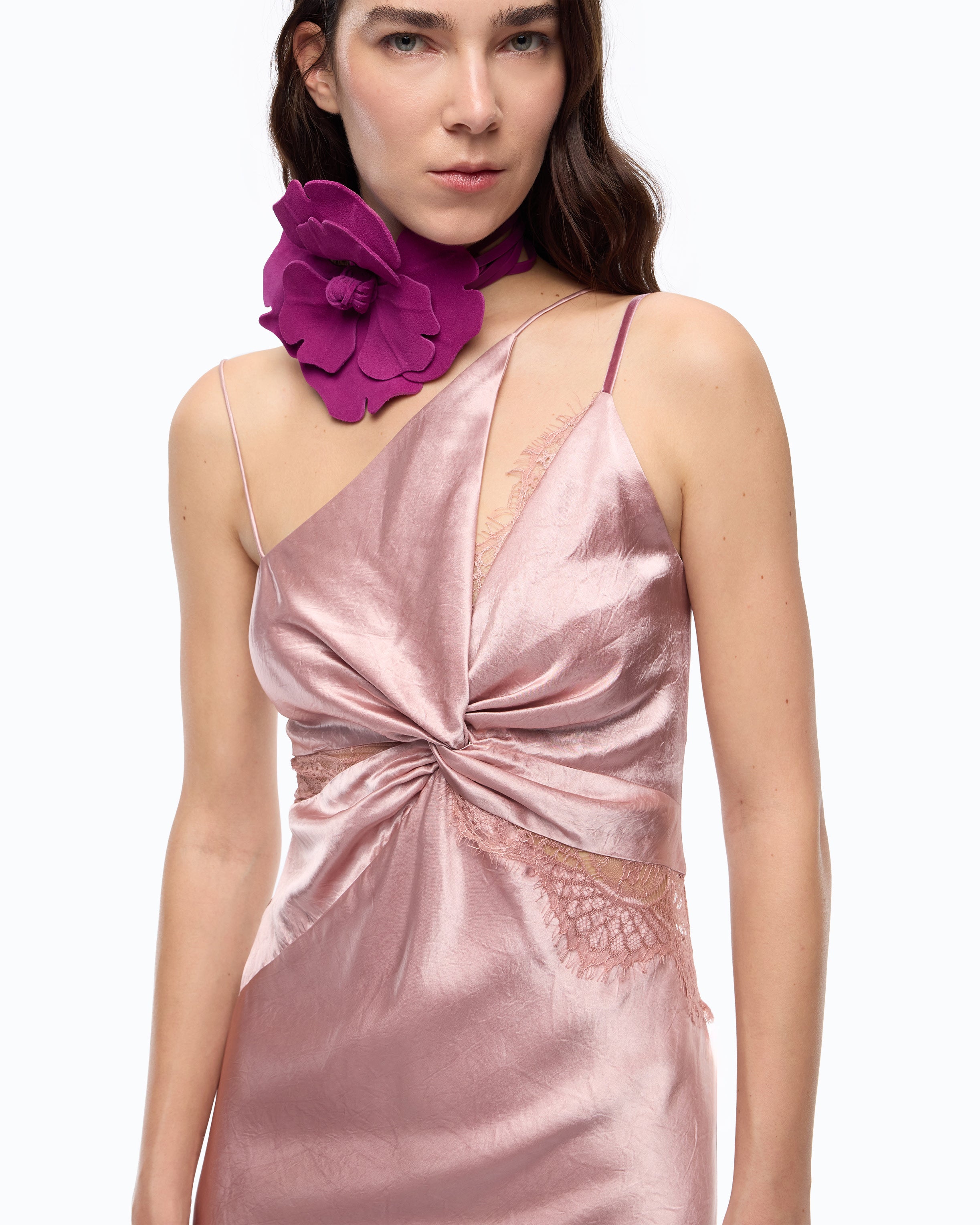 Pinko Ferrari Dress sukienka satynowa długa różowa