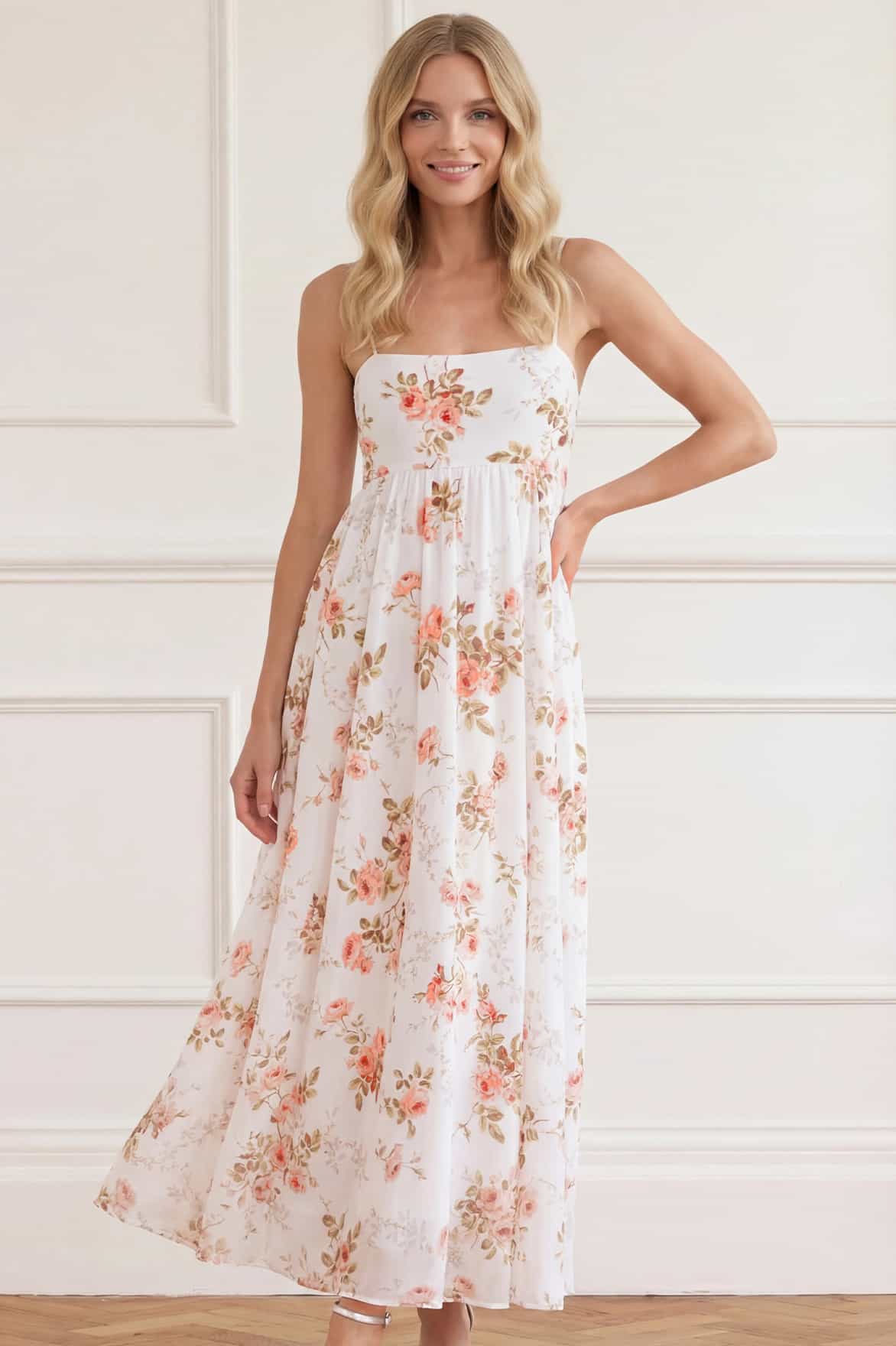 Needle & Thread Summer’s Rose Linen Cami sukienka White len