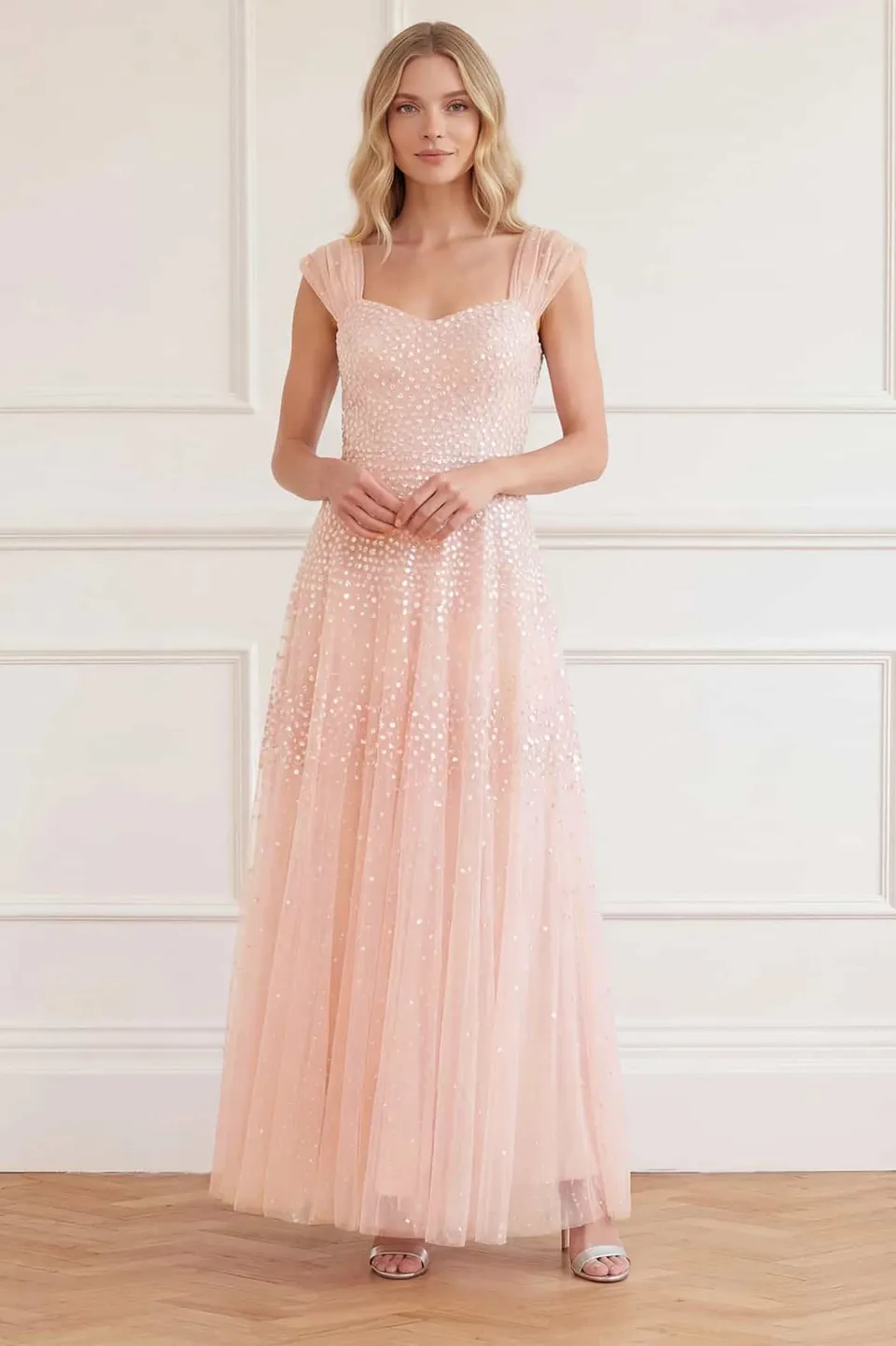 Needle & Thread Sunrise Sequin Sweetheart Ankle Gown sukienka różowa