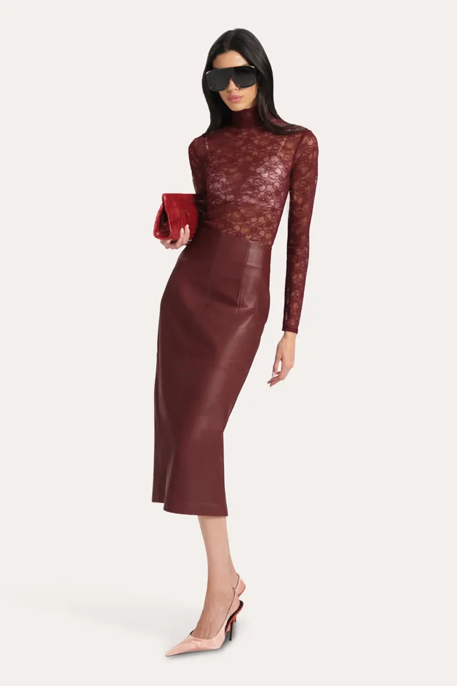 Elie Tahari Brooklyn spódnica skórzana Jester Red midi