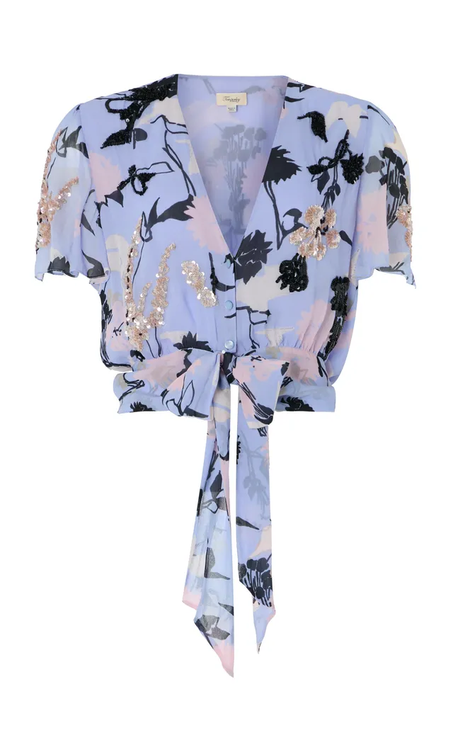 Temperley London Maisie bluzka Lavender Blue półprzezroczysta