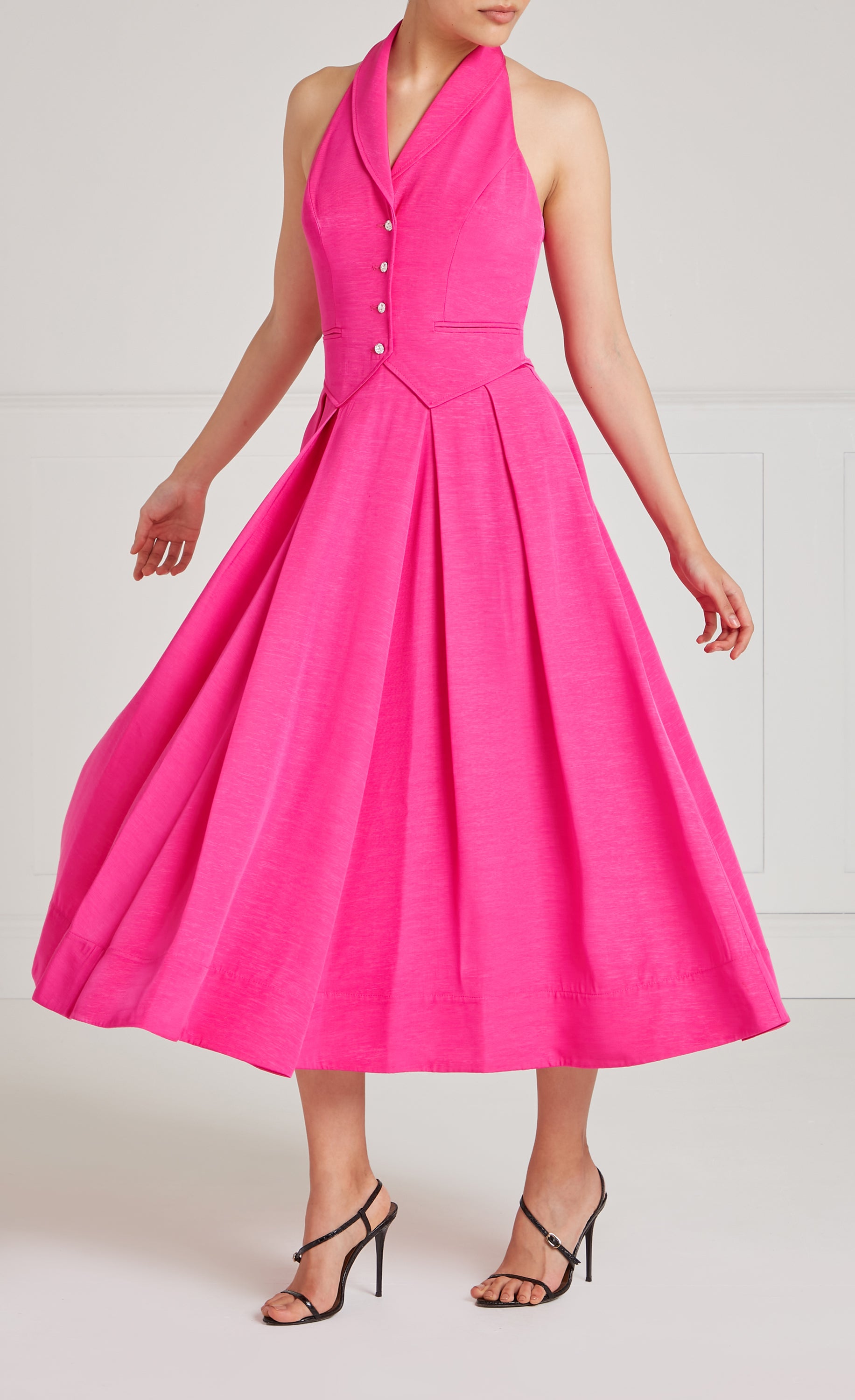 Temperley London Elodie sukienka halter Fuchsia Pink midi