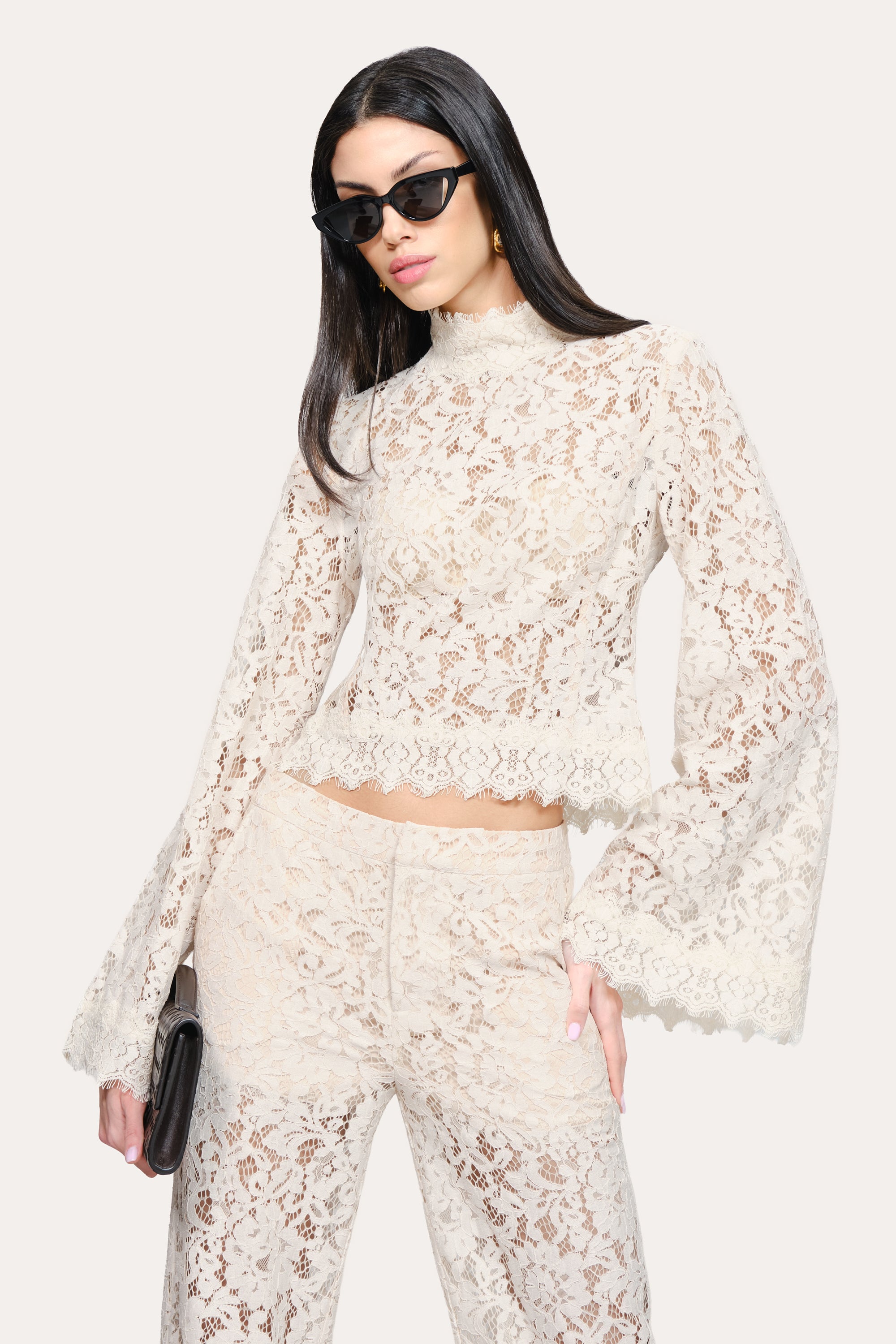 Elie Tahari Fleur Lace Pant spodnie Camellia Veil koronka