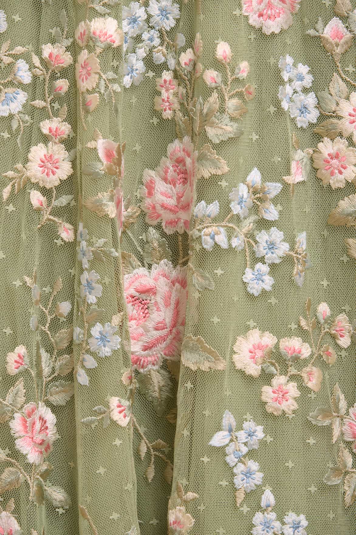 Needle & Thread Antoinettes Floral Round Neck Ankle Gown sukienka zielona haft