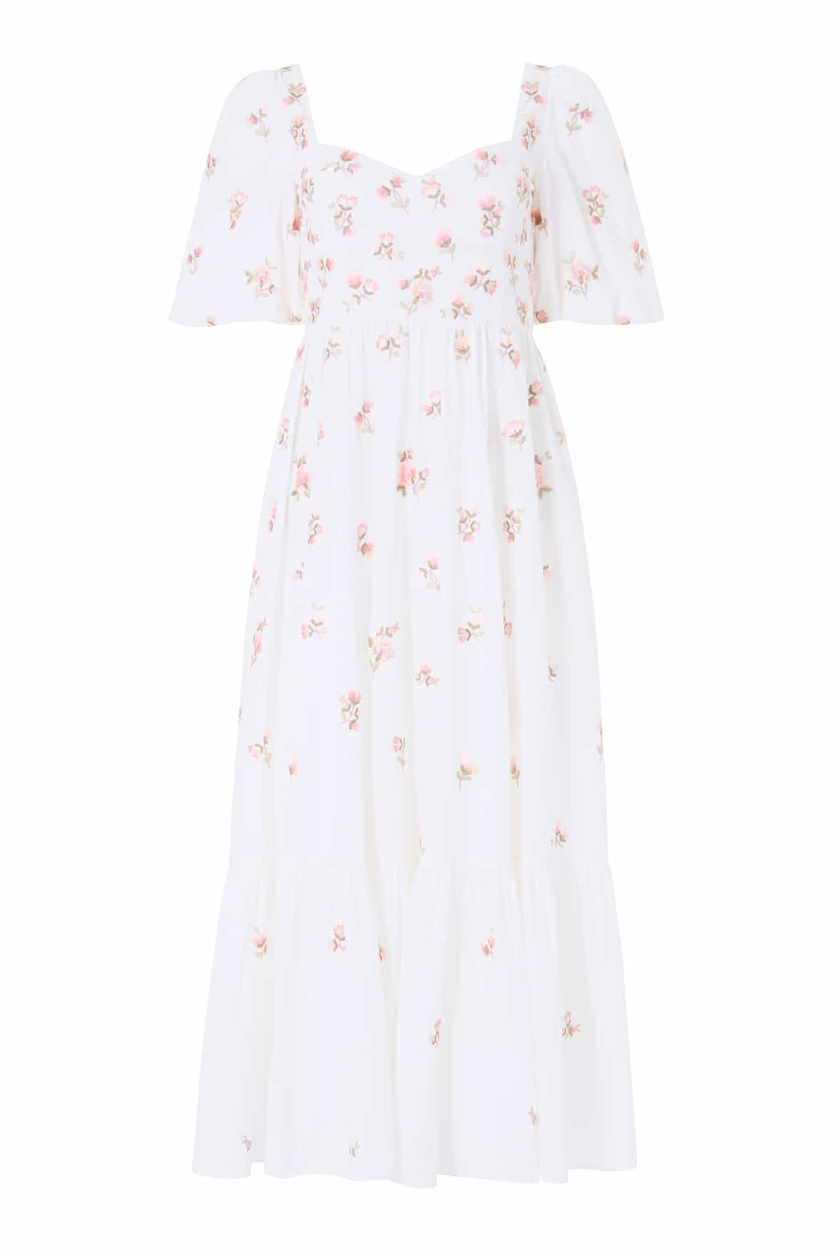 Needle & Thread Flora Ditsy Cotton Ankle Gown suknia biała bawełniana