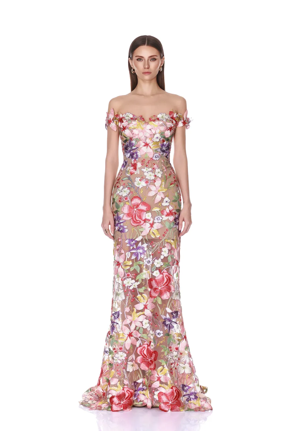 Bronx and Banco Flora 3D suknia wieczorowa koralowa maxi