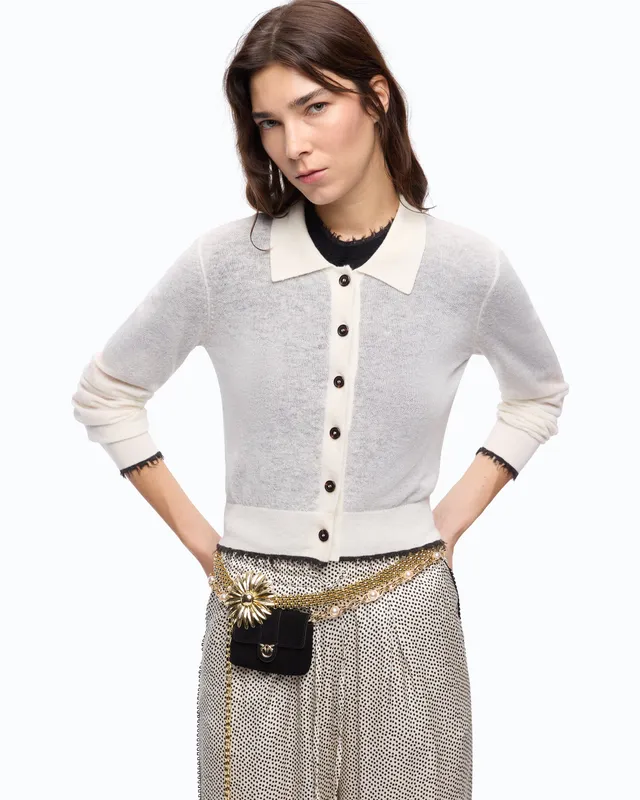 Pinko Madrid kardigan polo wełniany biały S