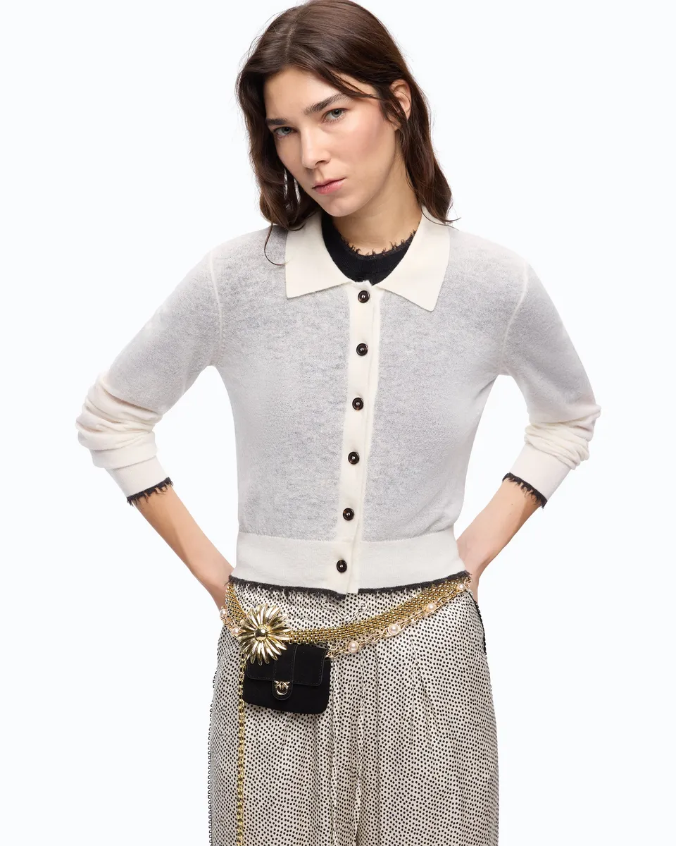 Pinko Madrid kardigan polo wełniany biały S