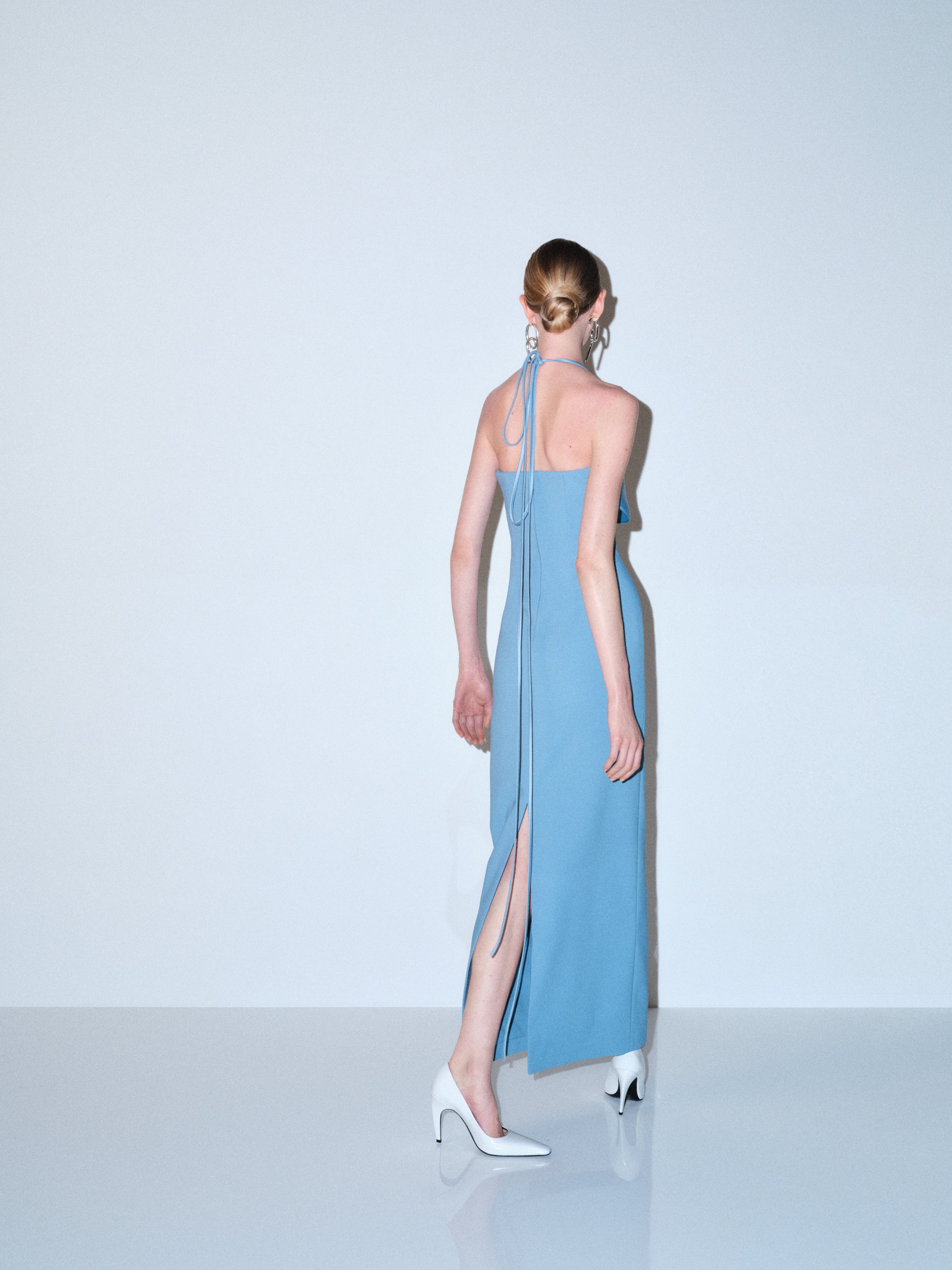 Solace London Reynolds sukienka maxi Slate Blue gorsetowa