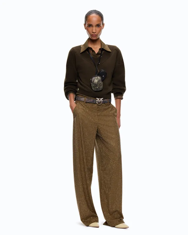 Pinko Solopaca Pants spodnie barrel brązowe kryształki