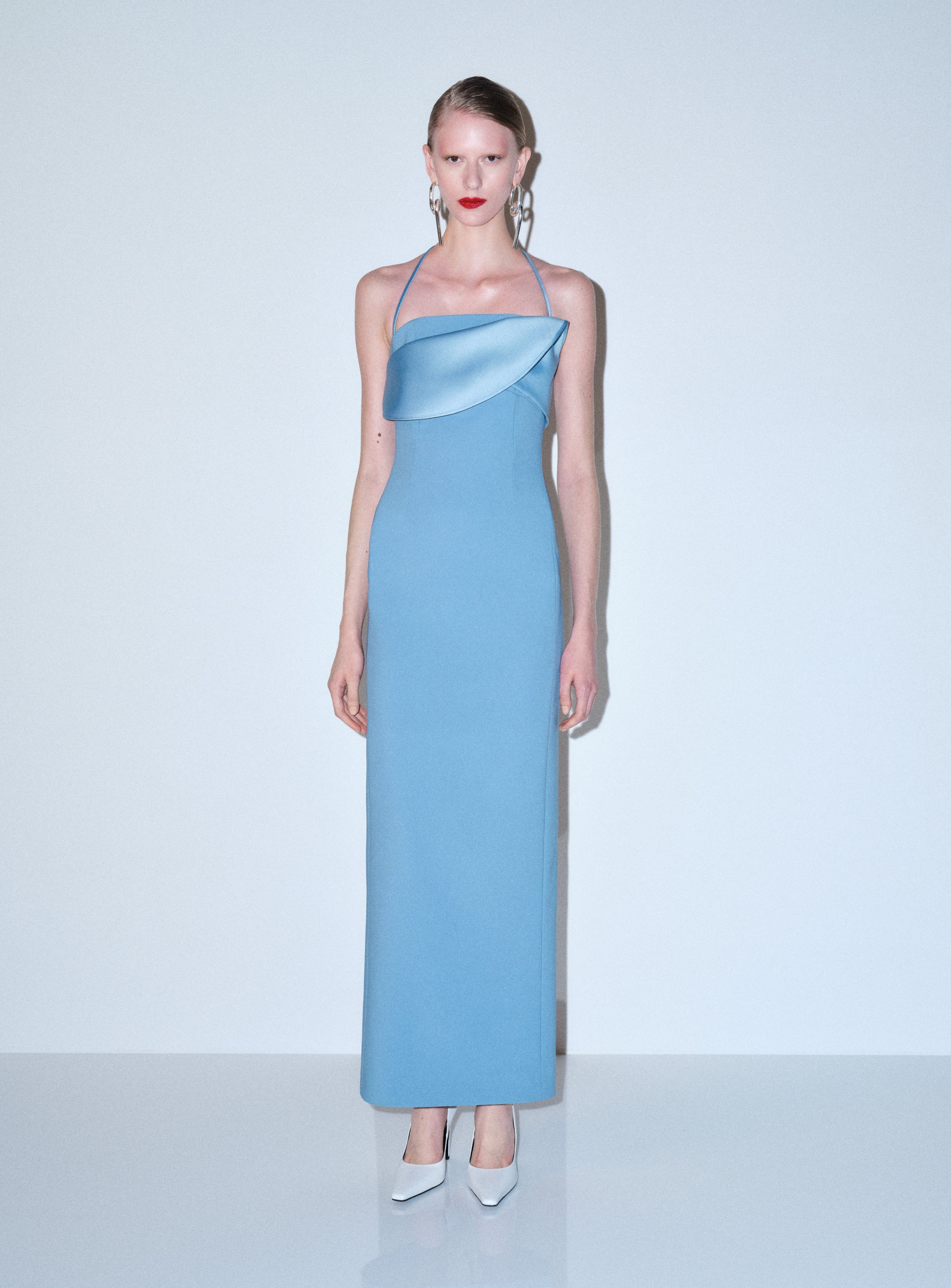 Solace London Reynolds sukienka maxi Slate Blue gorsetowa
