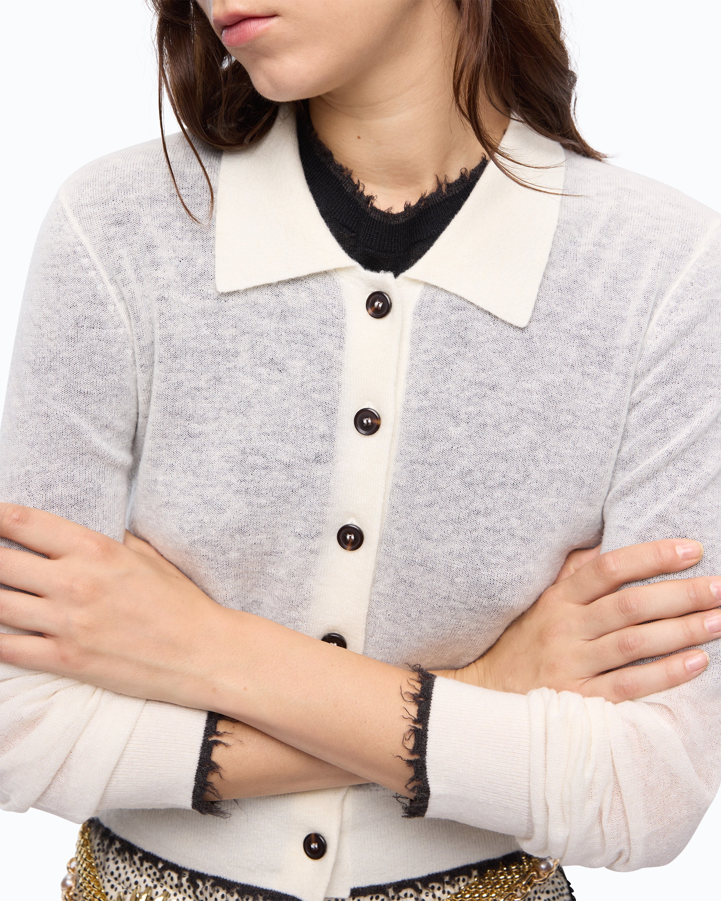 Pinko Madrid kardigan polo wełniany biały S