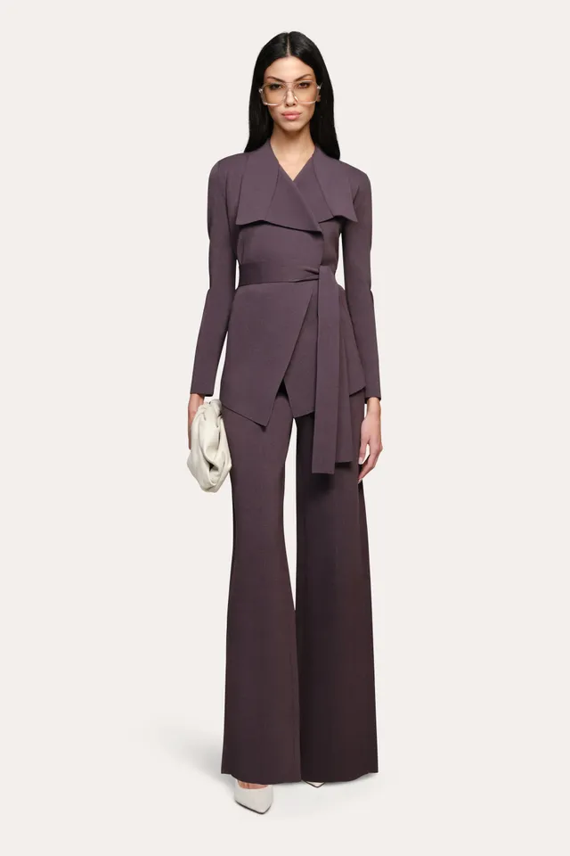 Elie Tahari Milano Sculpt Wrap marynarka kakaowa kopertowa