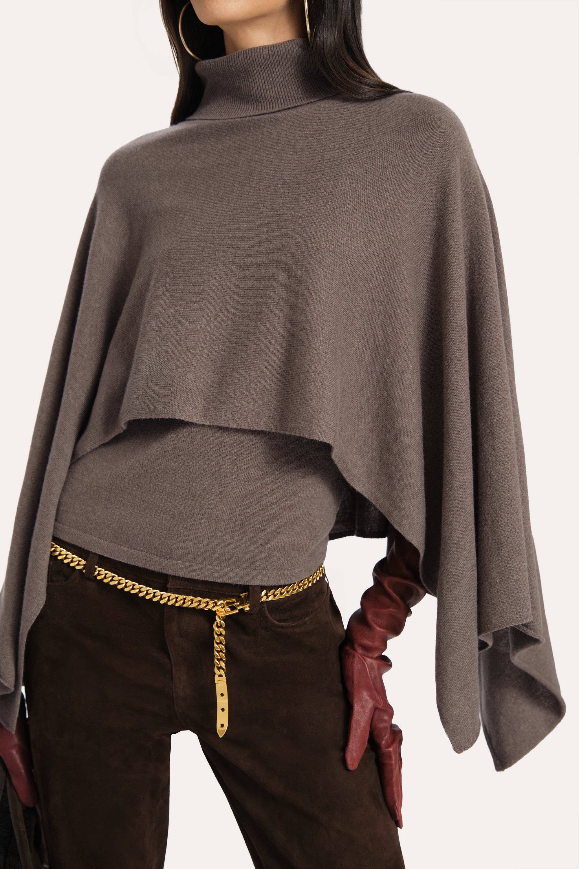 Elie Tahari Kennedy ponczo kaszmirowe golf tobacco