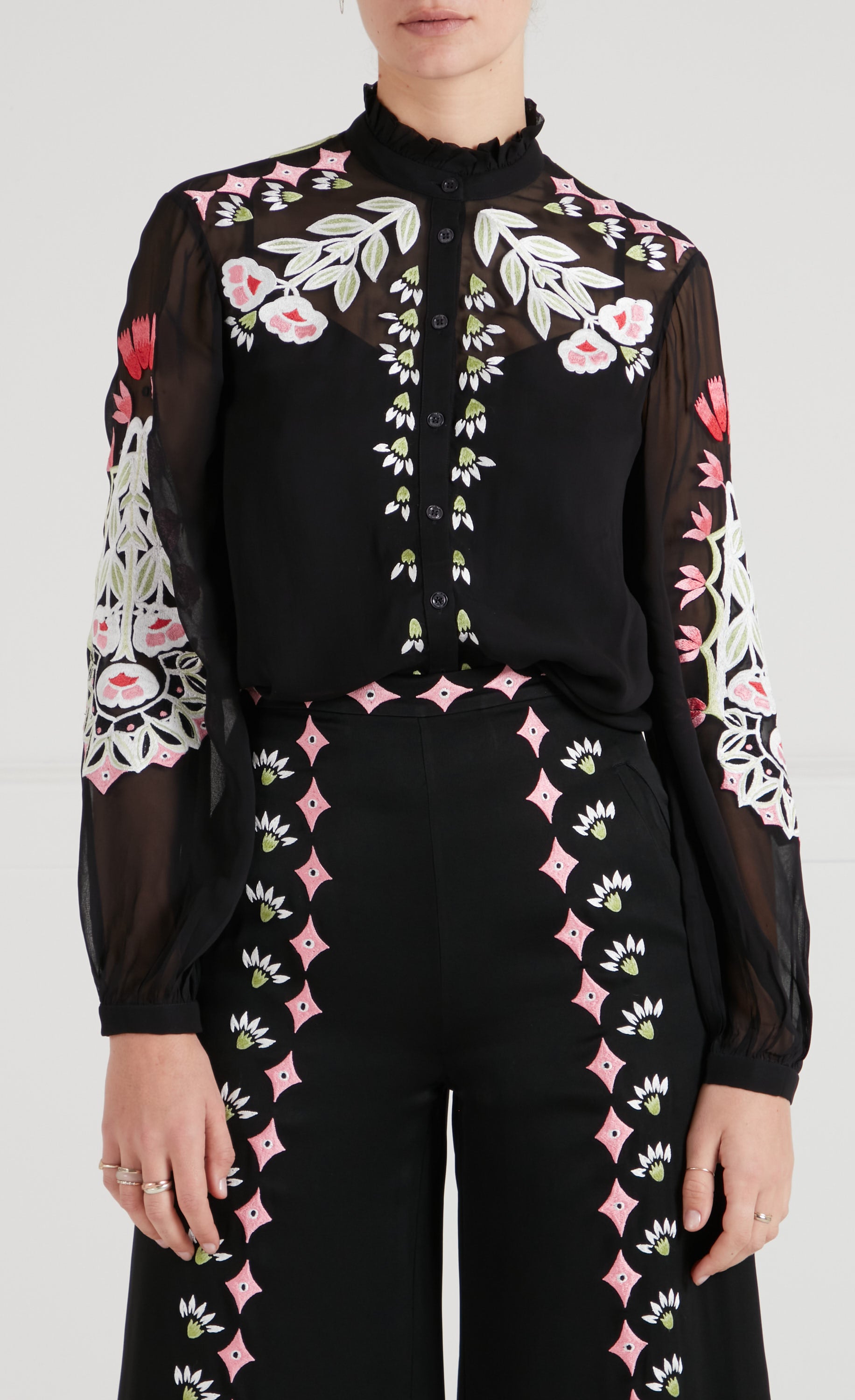 Temperley London Rosalba koszula haftowana czarna szyfon