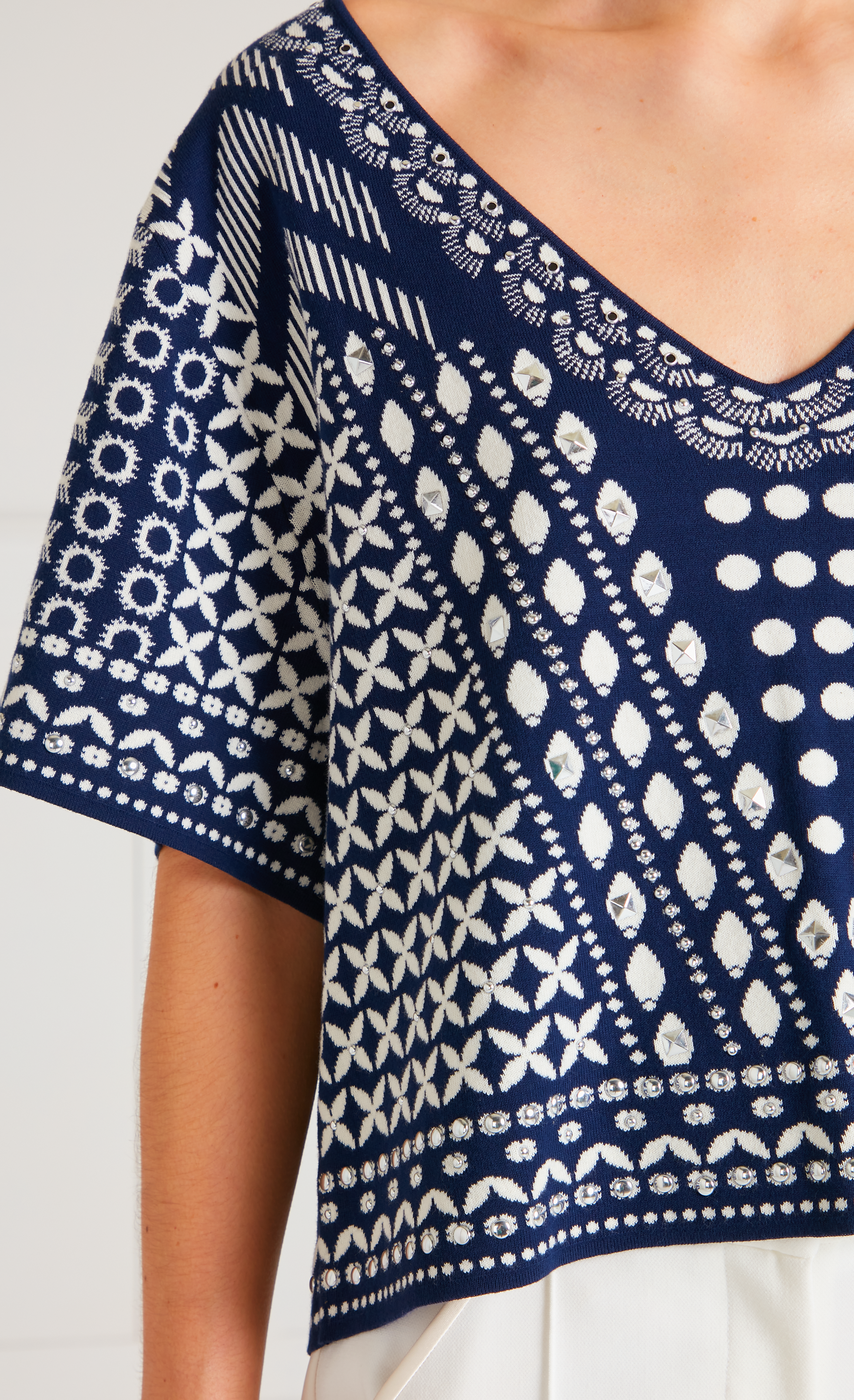 Temperley London Tlalli top dzianinowy Navy Silver krótki