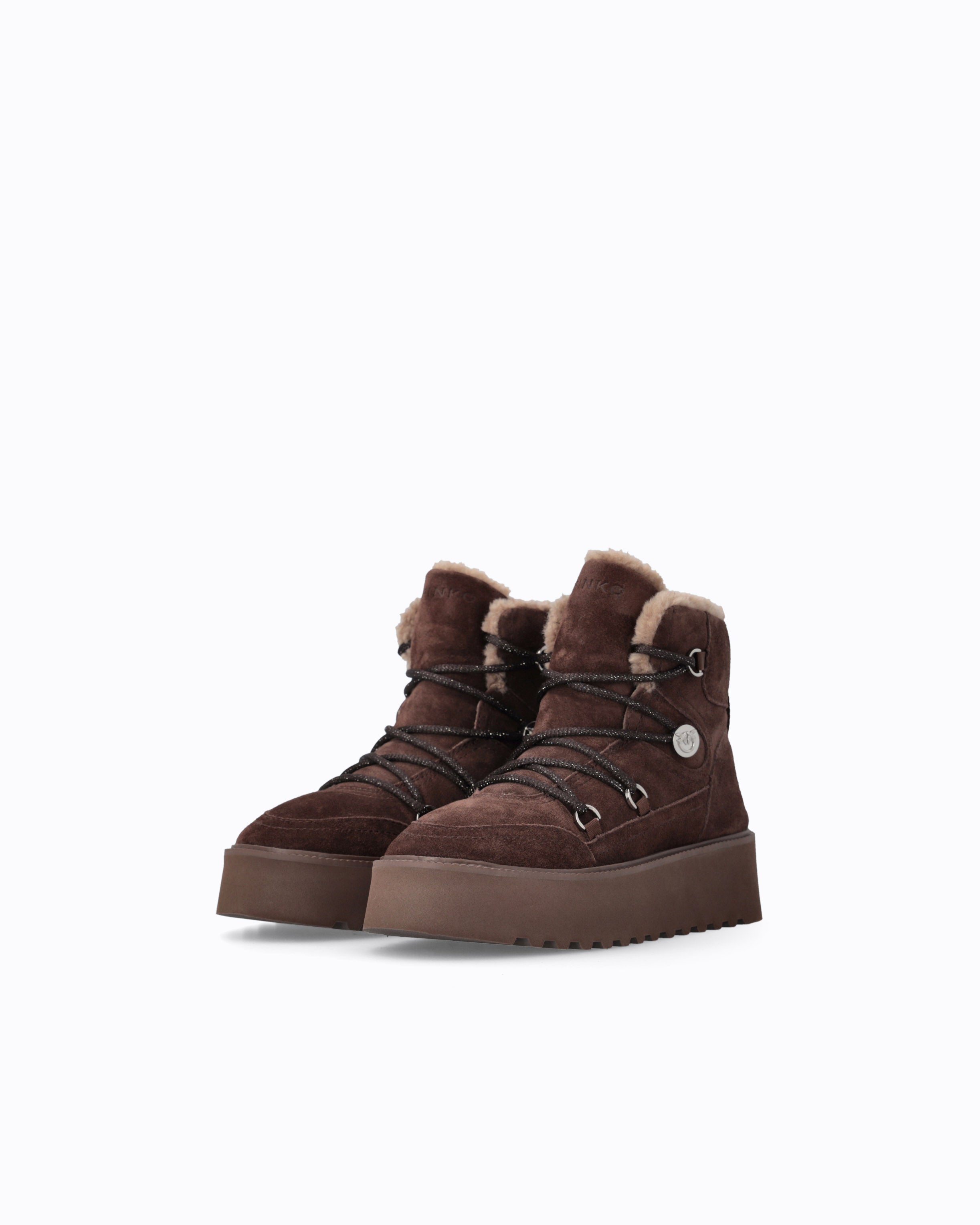 Pinko Martina 01 botki zamszowe brązowe futro 11 cm