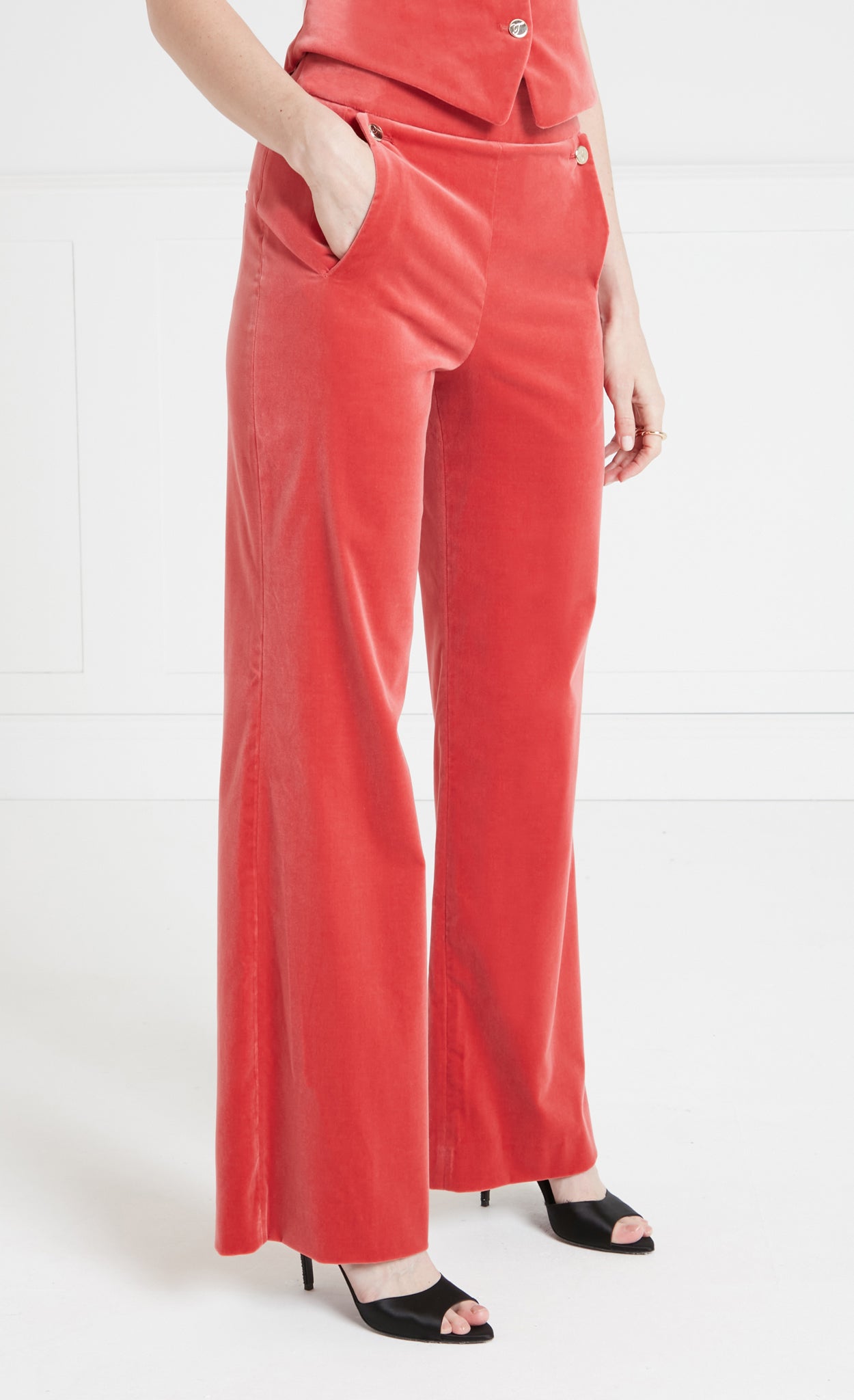 Temperley London Clove Velvet Waisted Trousers spodnie Coral welur