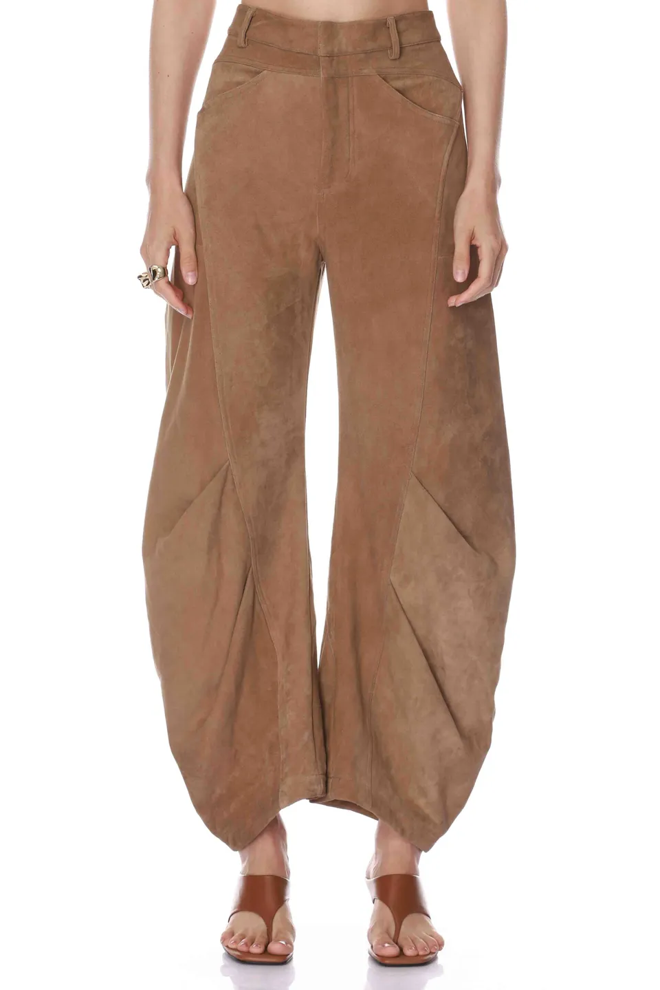 Bronx and Banco Suede Brown spodnie zamszowe barrel