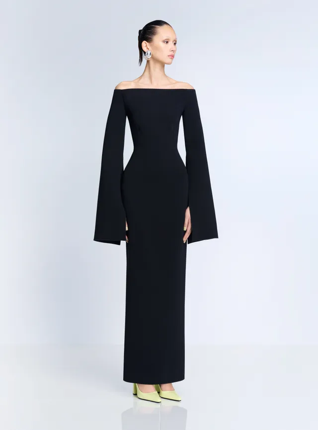 Solace London Marcella sukienka maxi czarna falbaniasty rękaw