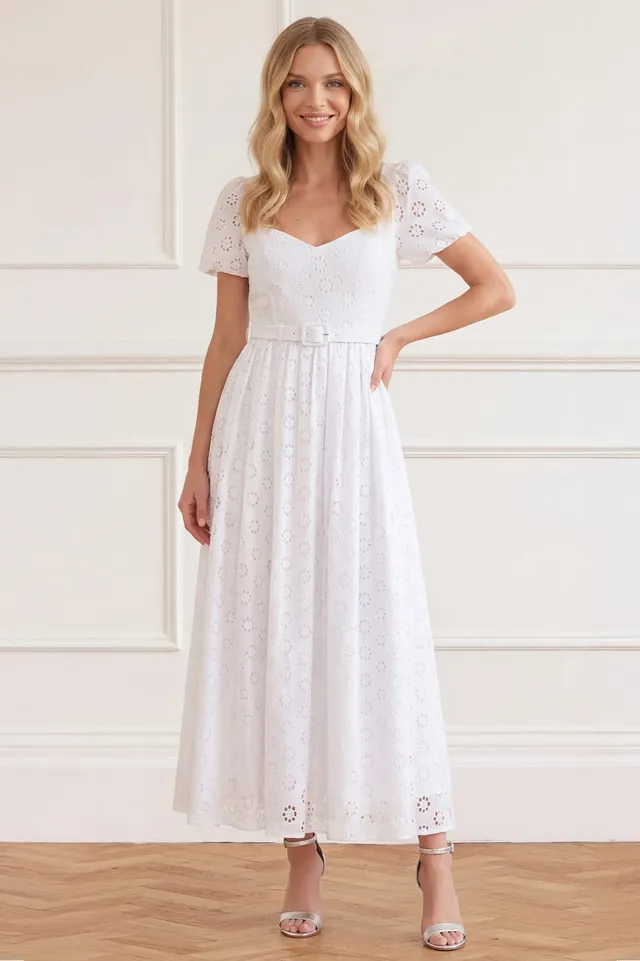Needle & Thread Romilly Cotton Broderie Ankle Gown sukienka biała