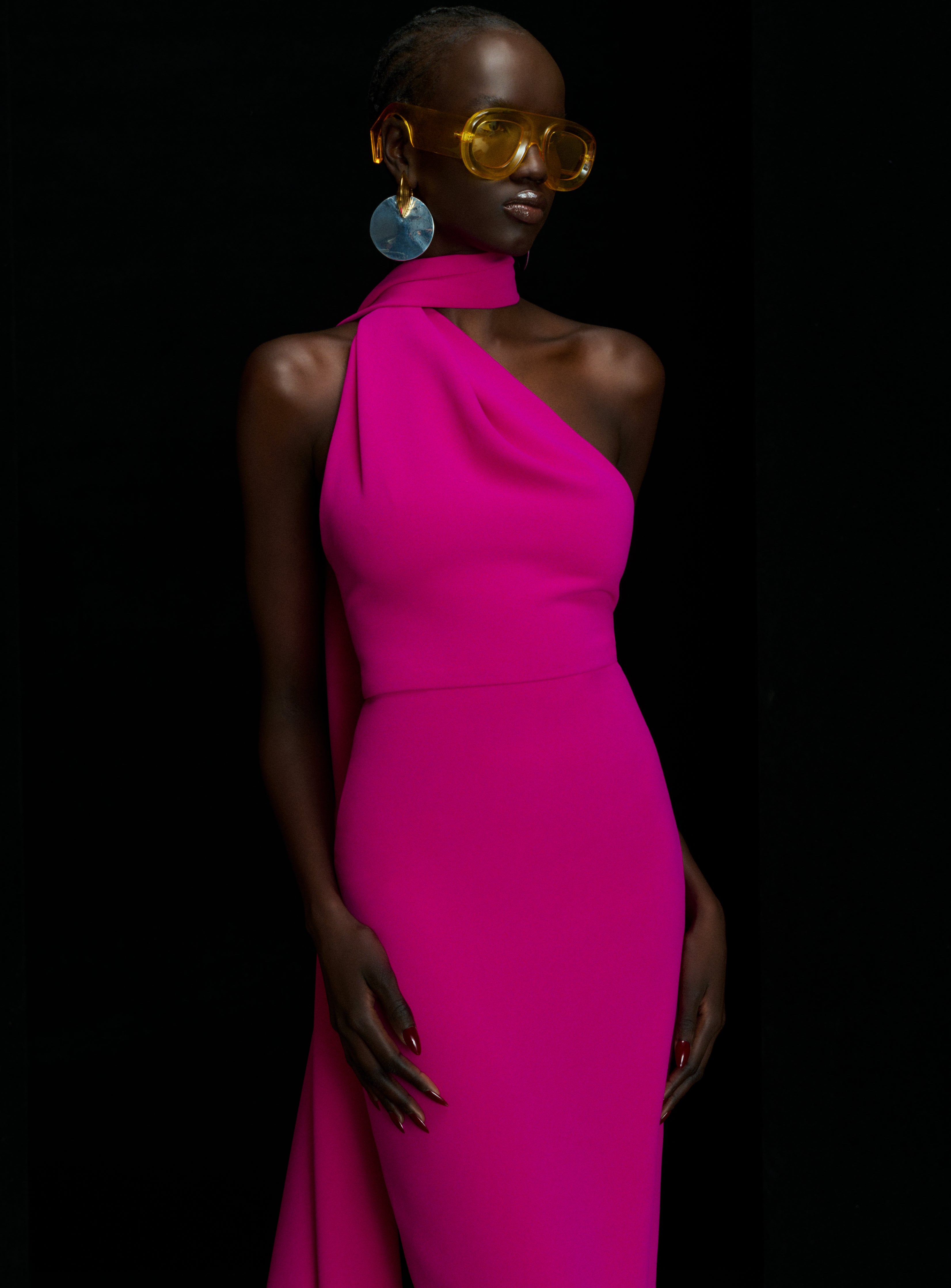 Solace London Samira sukienka koktajlowa magenta midi