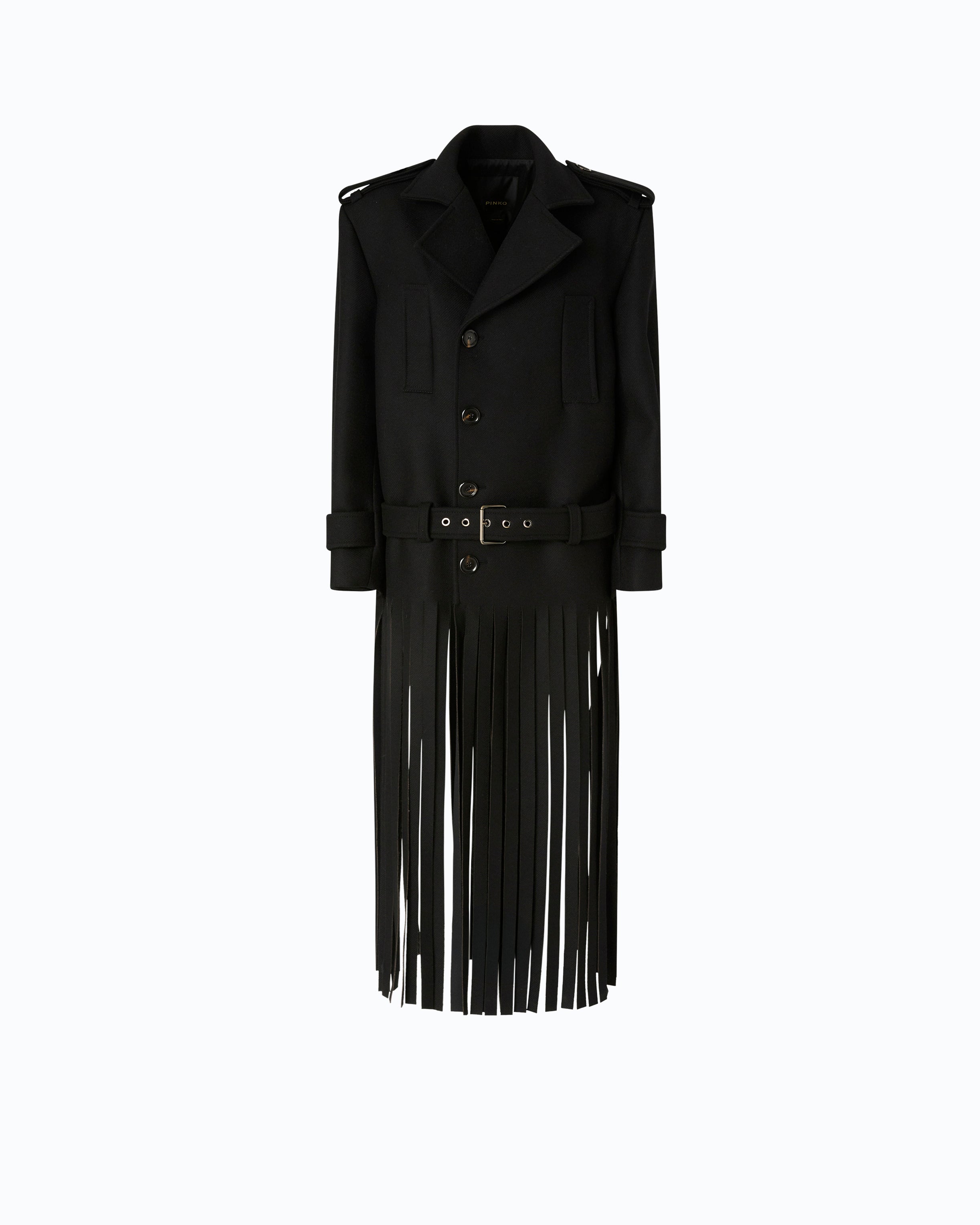 Pinko Testarossa Coat płaszcz czarny z frędzlami