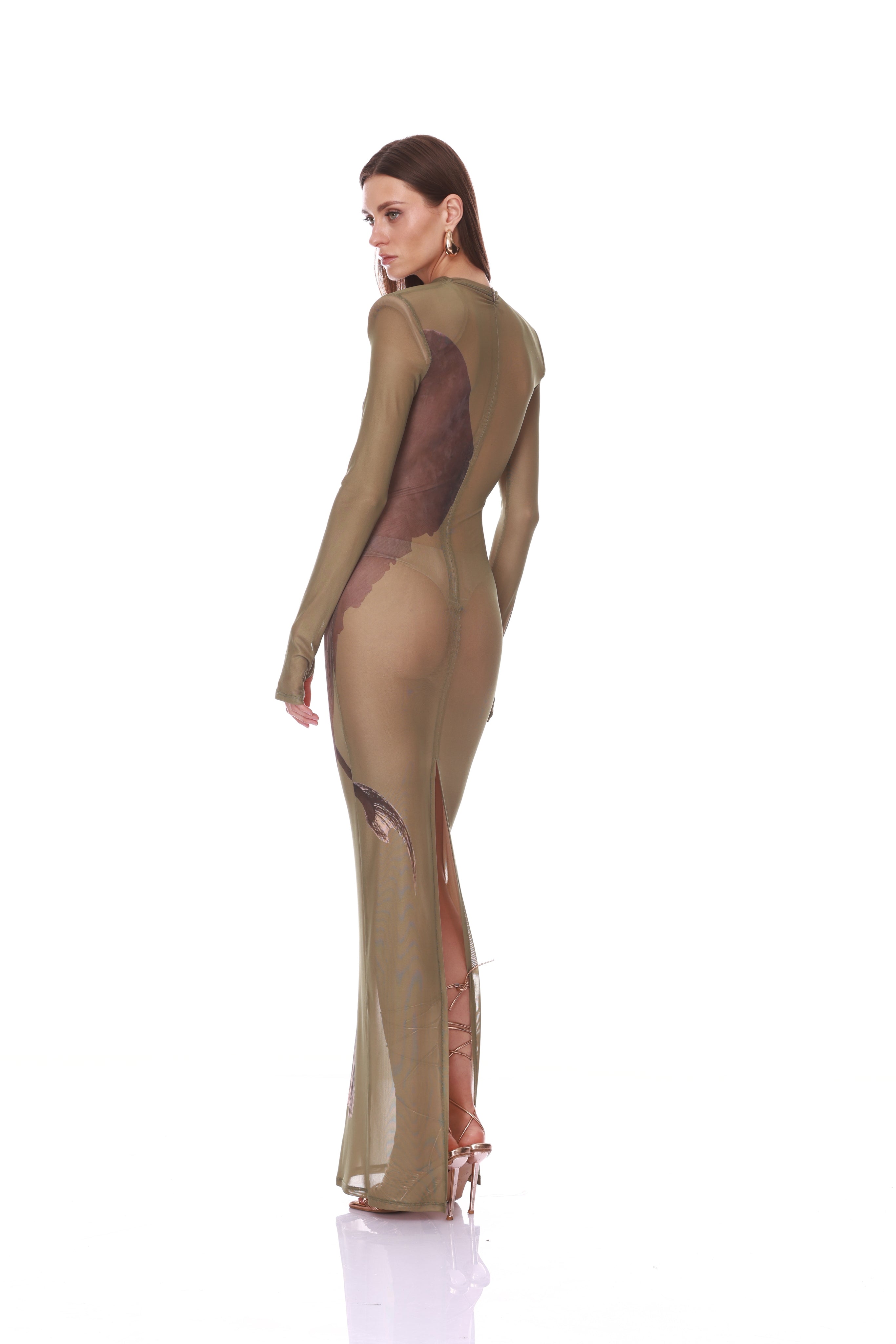 Bronx and Banco Elephant sukienka maxi zielona mesh XS-S