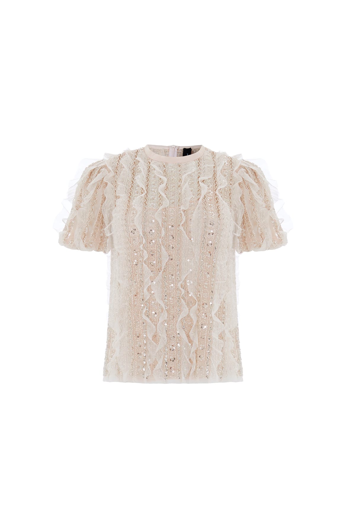 Needle & Thread Jet Frill Blouse bluzka srebrna z falbanką