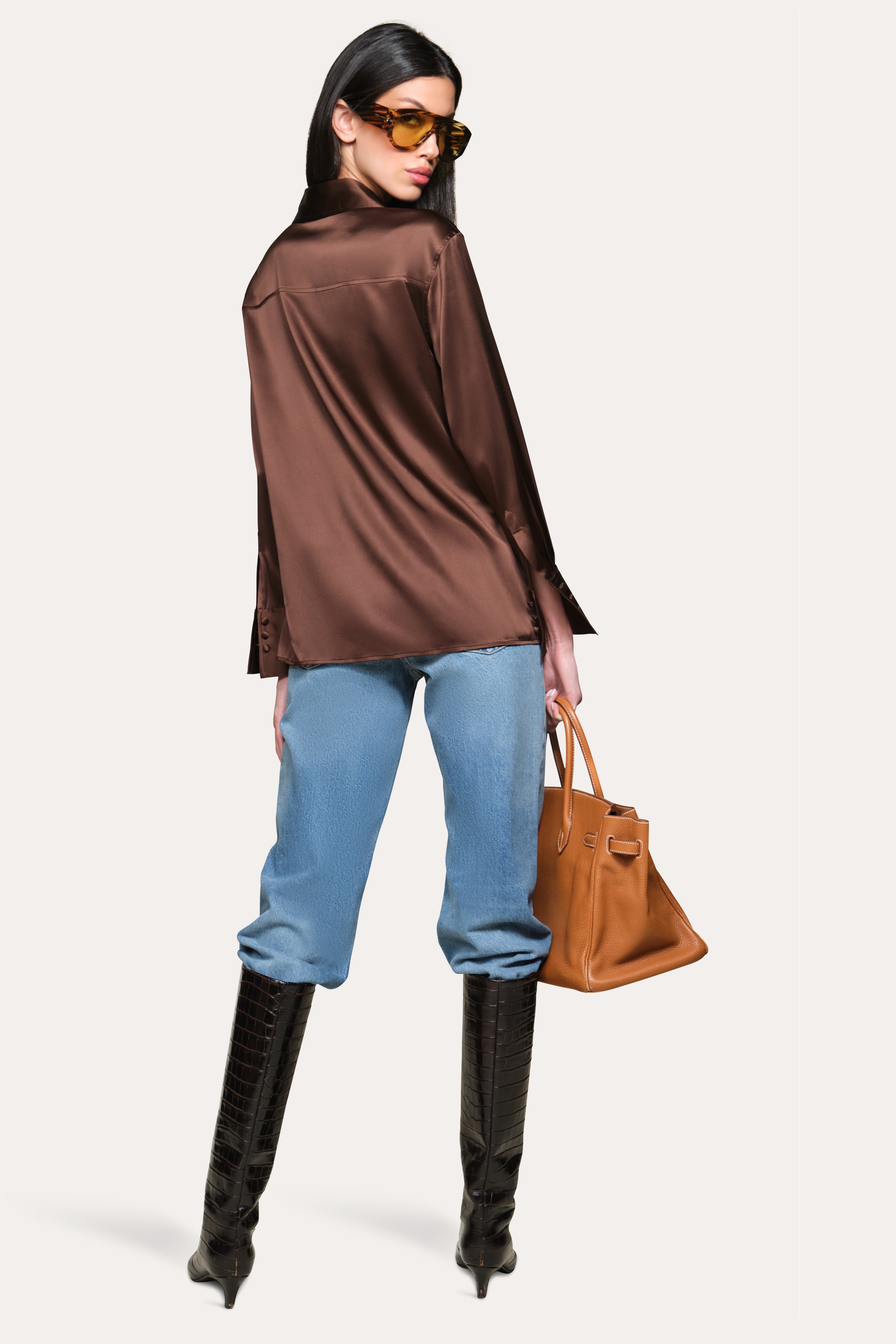 Elie Tahari Silk koszula Espresso jedwabna