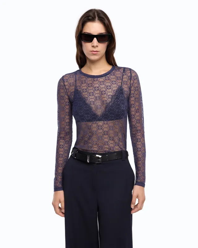 Pinko Rover Sweater sweter koronkowy niebieski