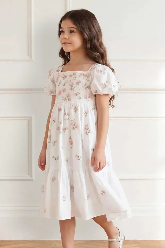 Needle & Thread Flora Ditsy Cotton Puff Sleeve Kids Dress 3-12 lat
